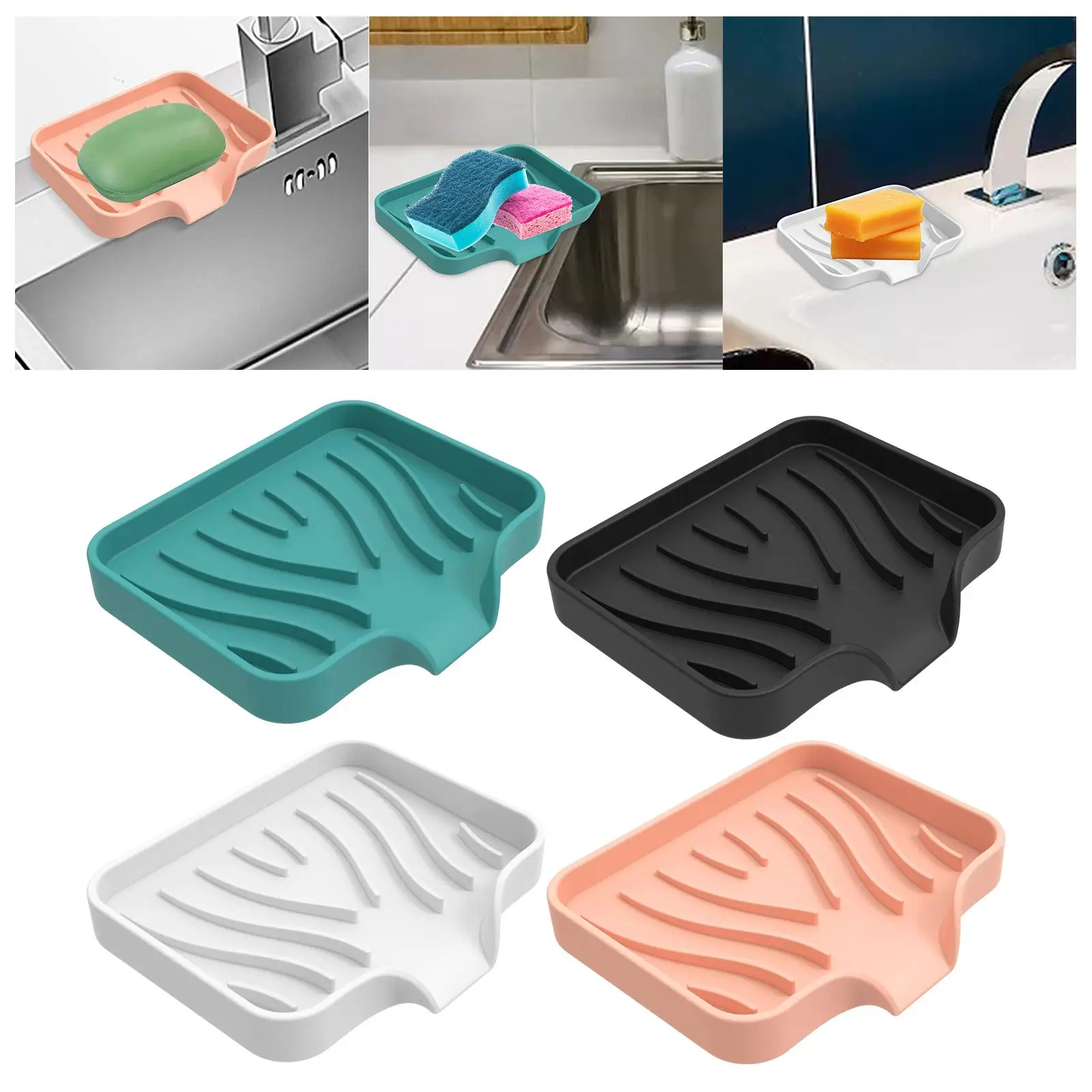 Soap Dishes with Drain Anti Skid Tray Silicone Soap Holder for Kitchen Counter