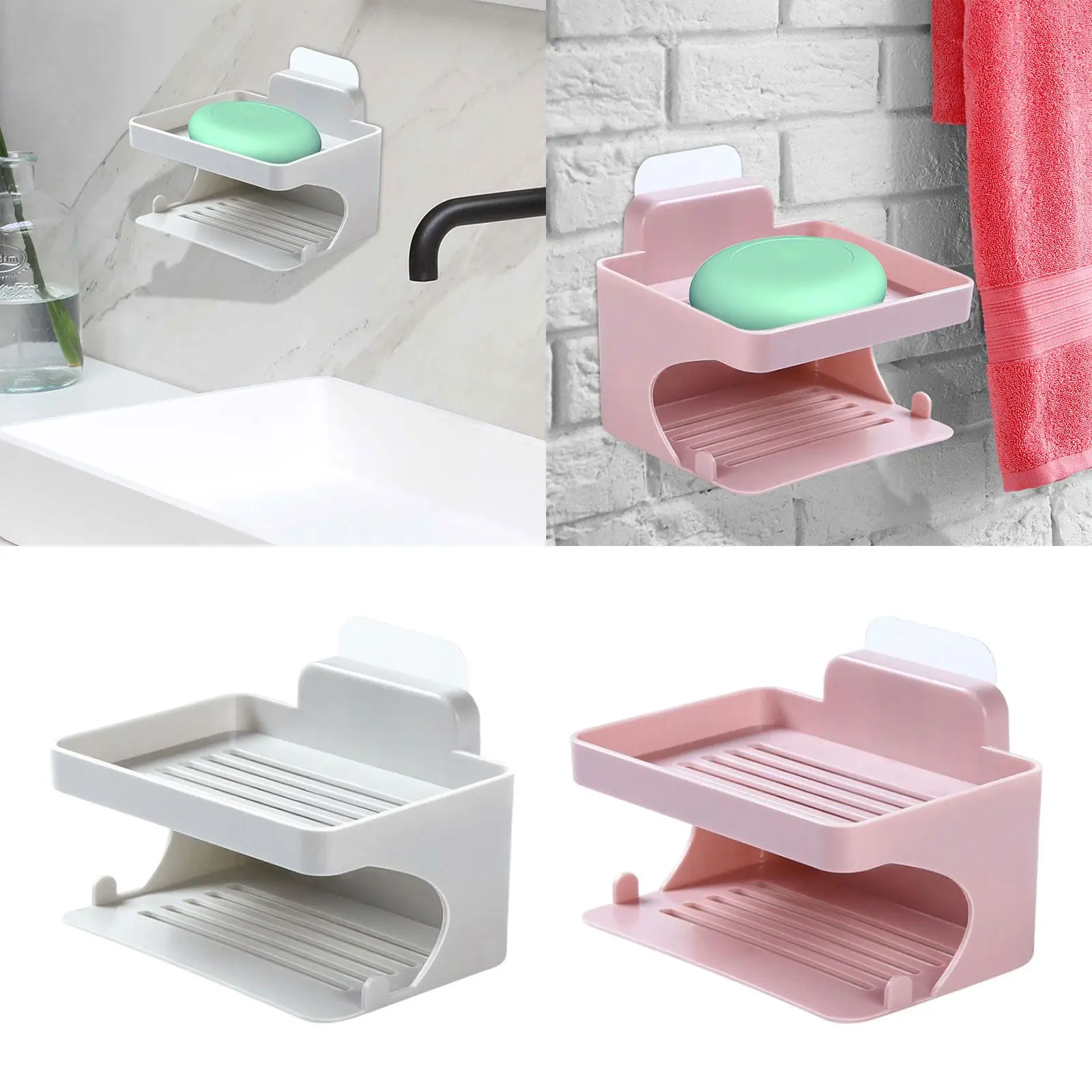 2 Tiers Soap Dish Holder Soap Tray Self Draining Wall Mounted Soap Rack for Bathroom Shower Wall Washroom Toilet Hotel
