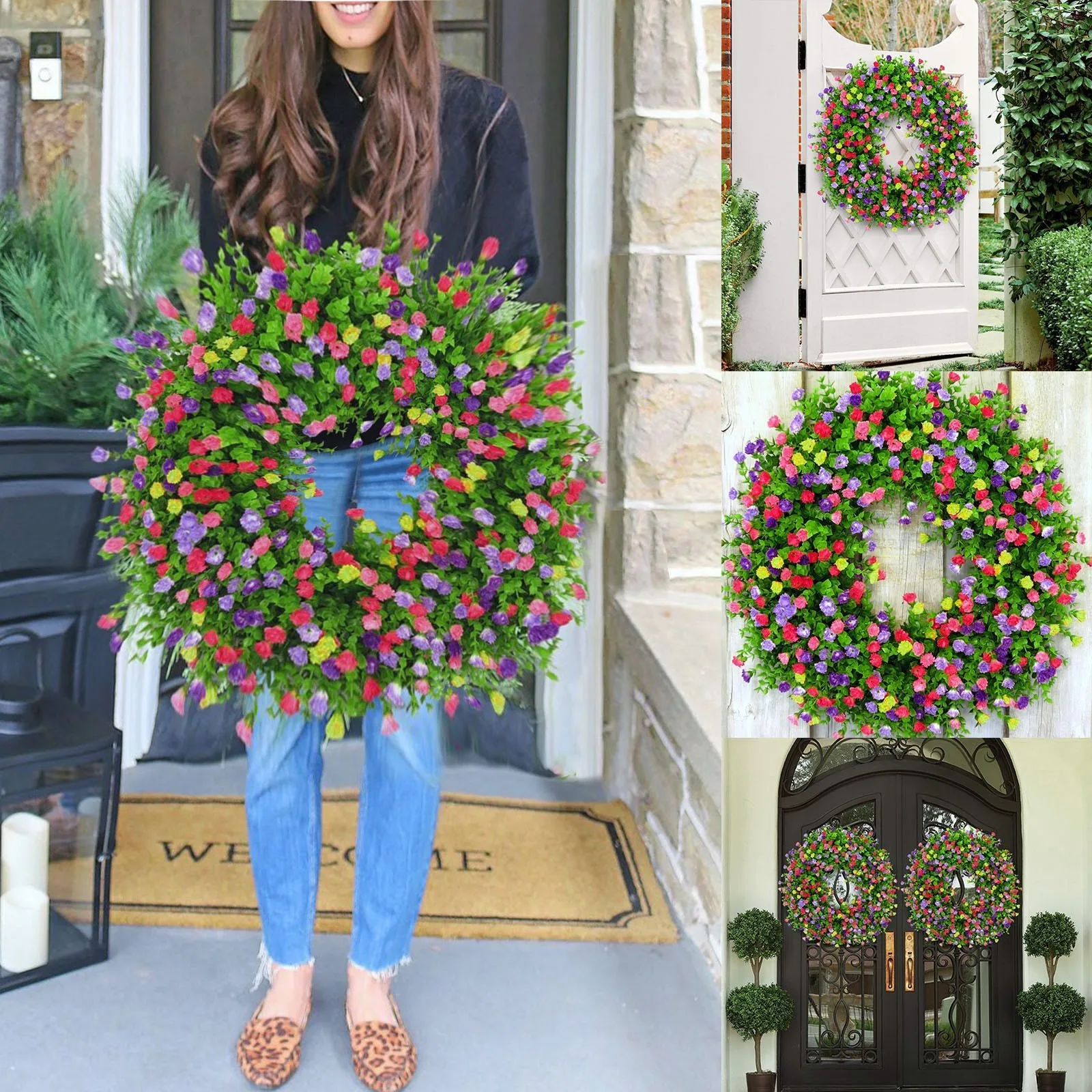 Hanging Artificial Flower Wreath Garland Welcome Front Door Wall Wedding Decor 