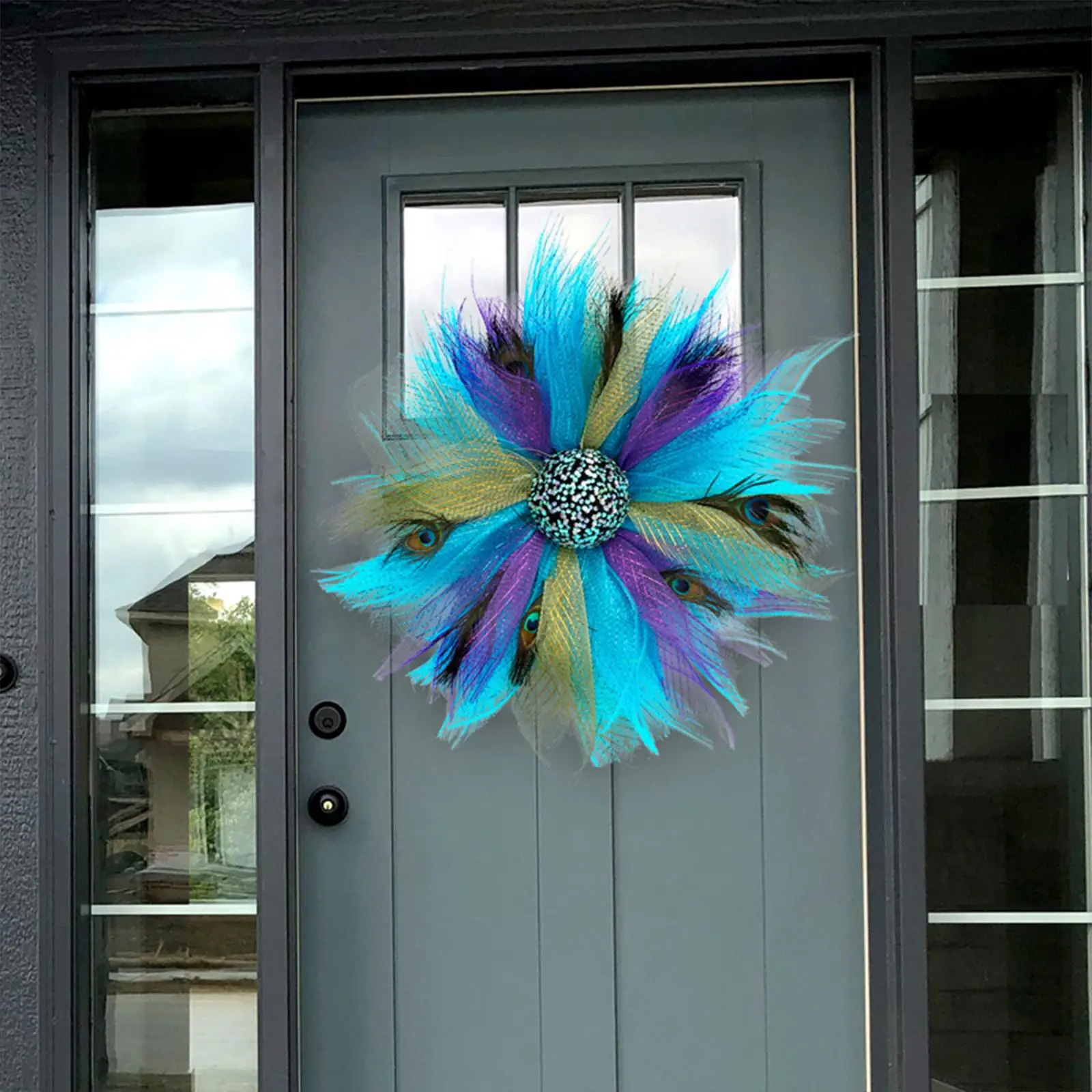 Feather Wreath Ornament Artificial Wall Hanging Front Door Spring Wreath Flower Wreath for Porch Home Garden Easter