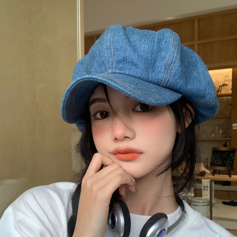 Koreanische Neue Denim Baskenmütze Frauen Frühling und Herbst Retro Große Kopfumfang Wolke Hut Mode Lässig Achteckigen Maler Kappe – Detail 1