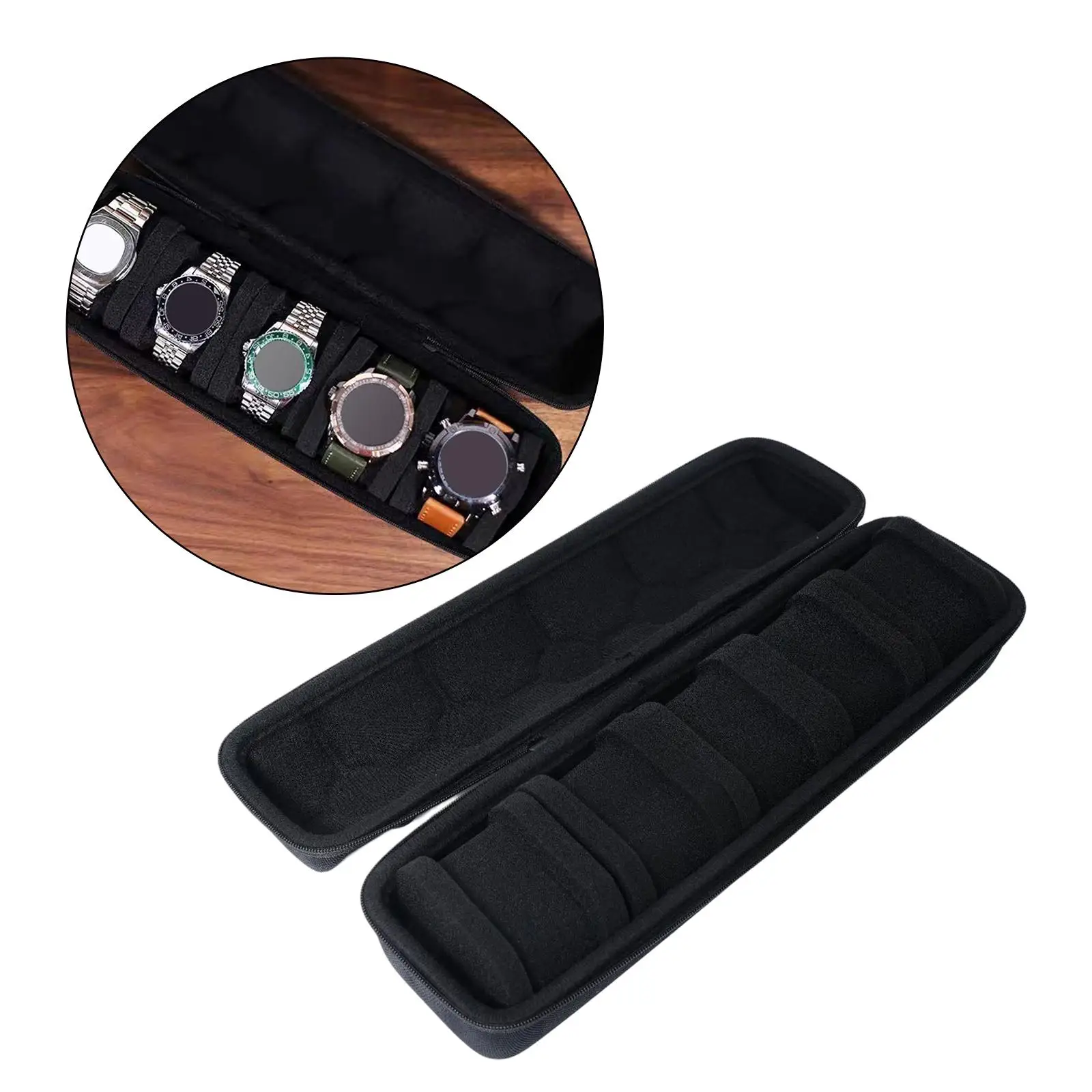 Portable 5 Slot Watch Roll Zipper Case Organizer Multifunctional Waterproof