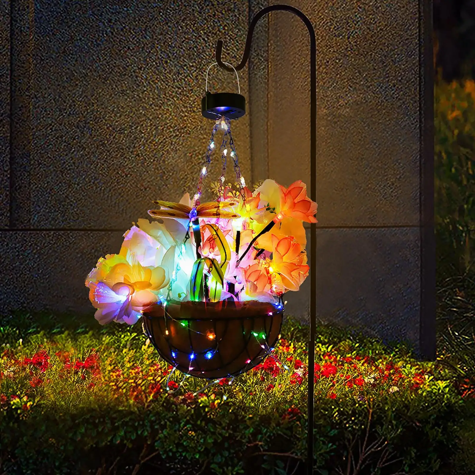Creative Basket String Lights Artificial Flower Waterproof LED Lights Simulation DIY Lamp for Garden Decoration Outdoor Lawn