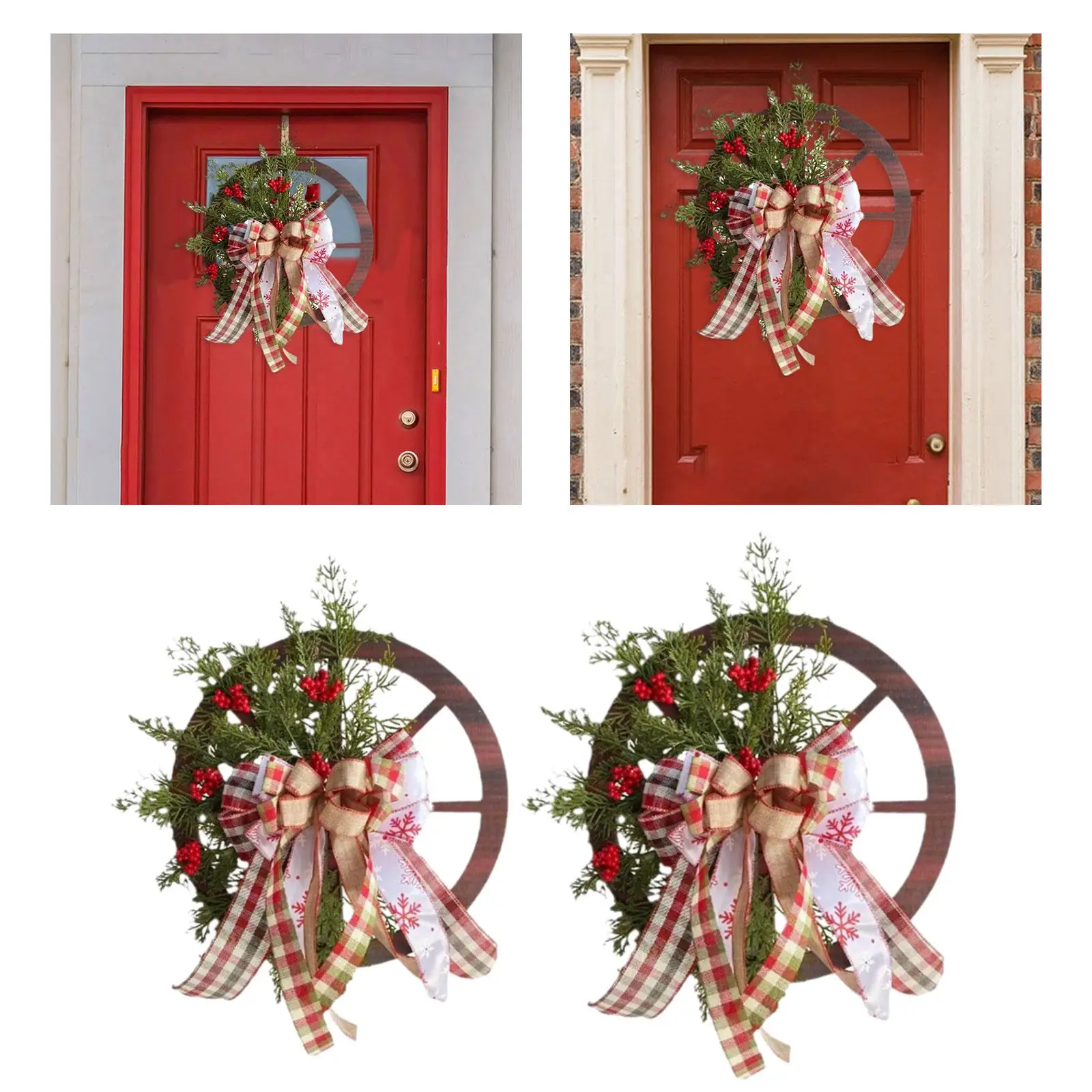 Front Door Christmas Wreath Christmas Decorations Props with Large Bowknot Berry for Festive Outside Celebration Farmhouse Home