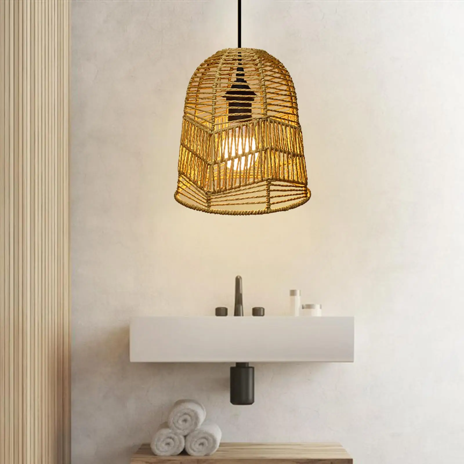 Pendant Lamp Shade Paper Rope Lamp Holder for Teahouse Kitchen Island Hotel