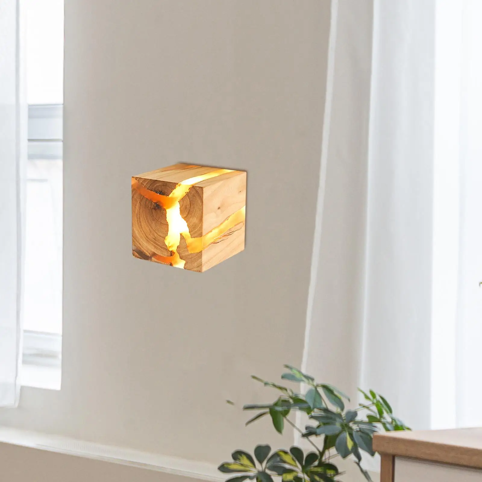 Wood Resin Wall Light Square Fashionable LED Creative Lights 5W Photo props night Light for restaurants cafe Hotel Home Decor