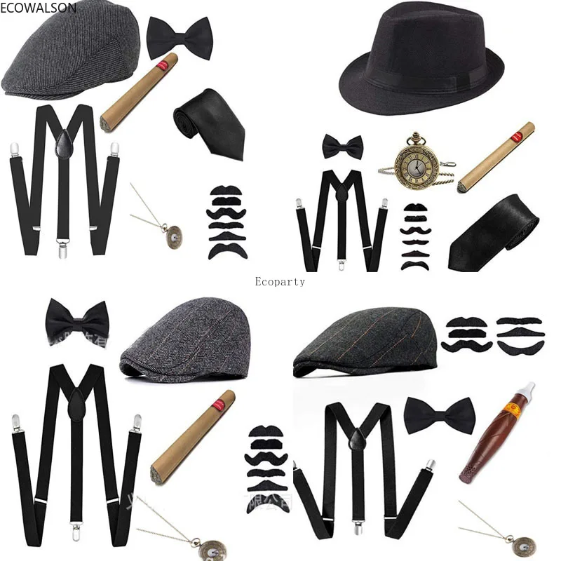 1920s 20s Cosplay Set Medieval Men's Party Props Berets Cigar Suspender Pocket Watch Gatsby Costume Accessories Set 30| - AliExpress
