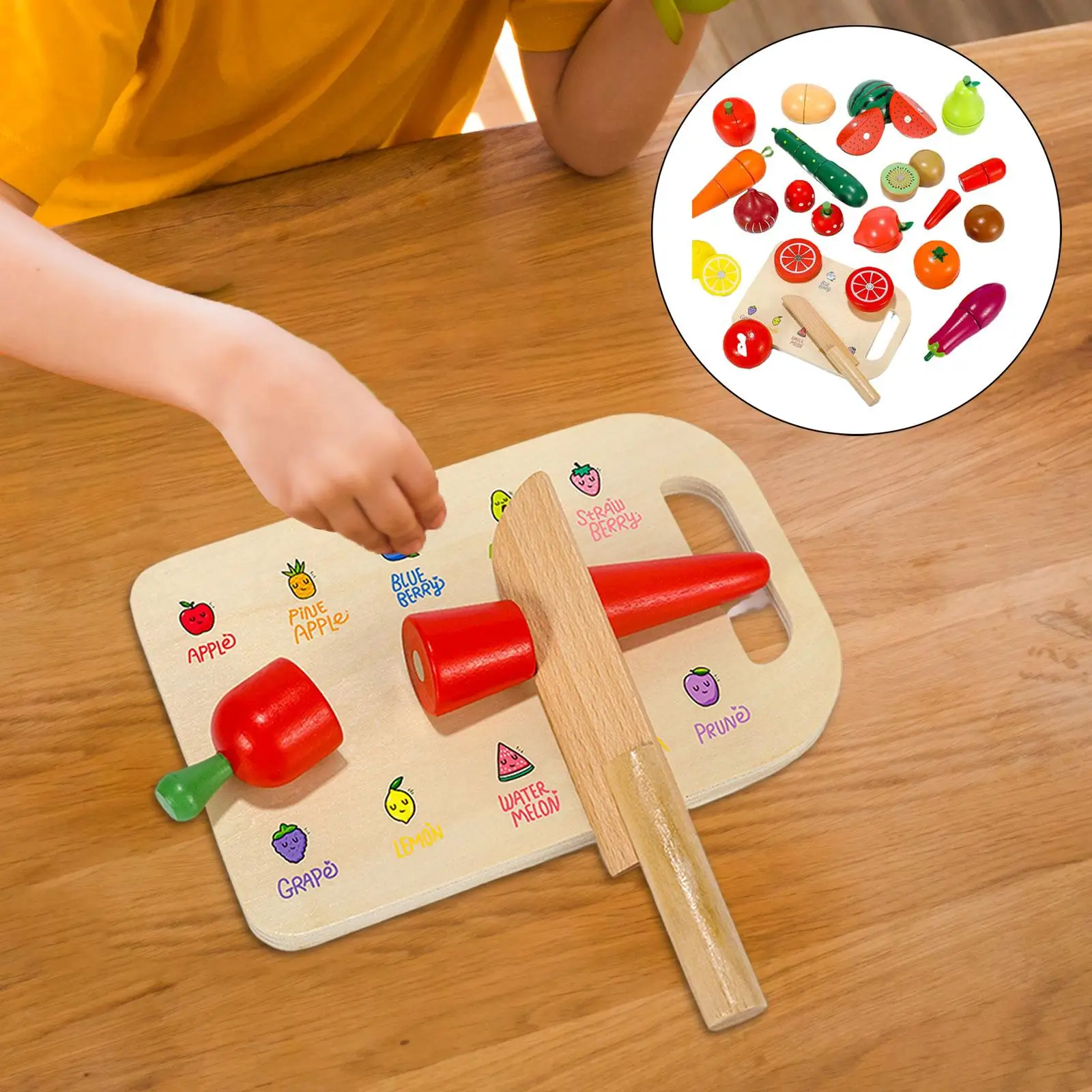 Toddlers Wooden Cutting Fruit and Vegetable Toy Montessori Toys Educational for 3, 4, 5, 6 Year Old