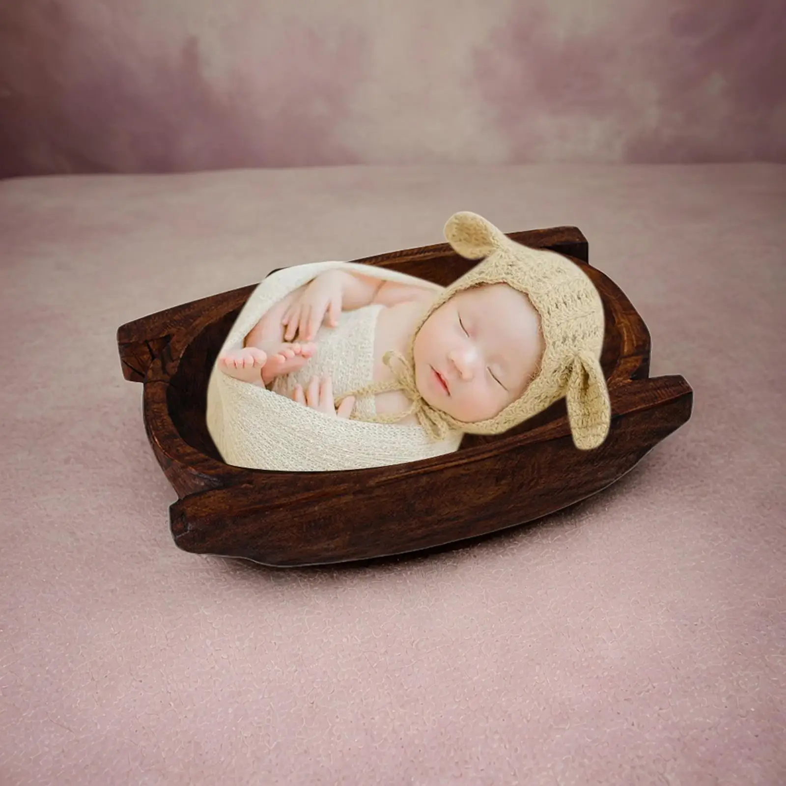 Baby Photography Prop Decor Wooden Bowl Small Couch Accessory Seat Bed for Monthly Baby Baby Girls Boys Newborn Birthday Decor