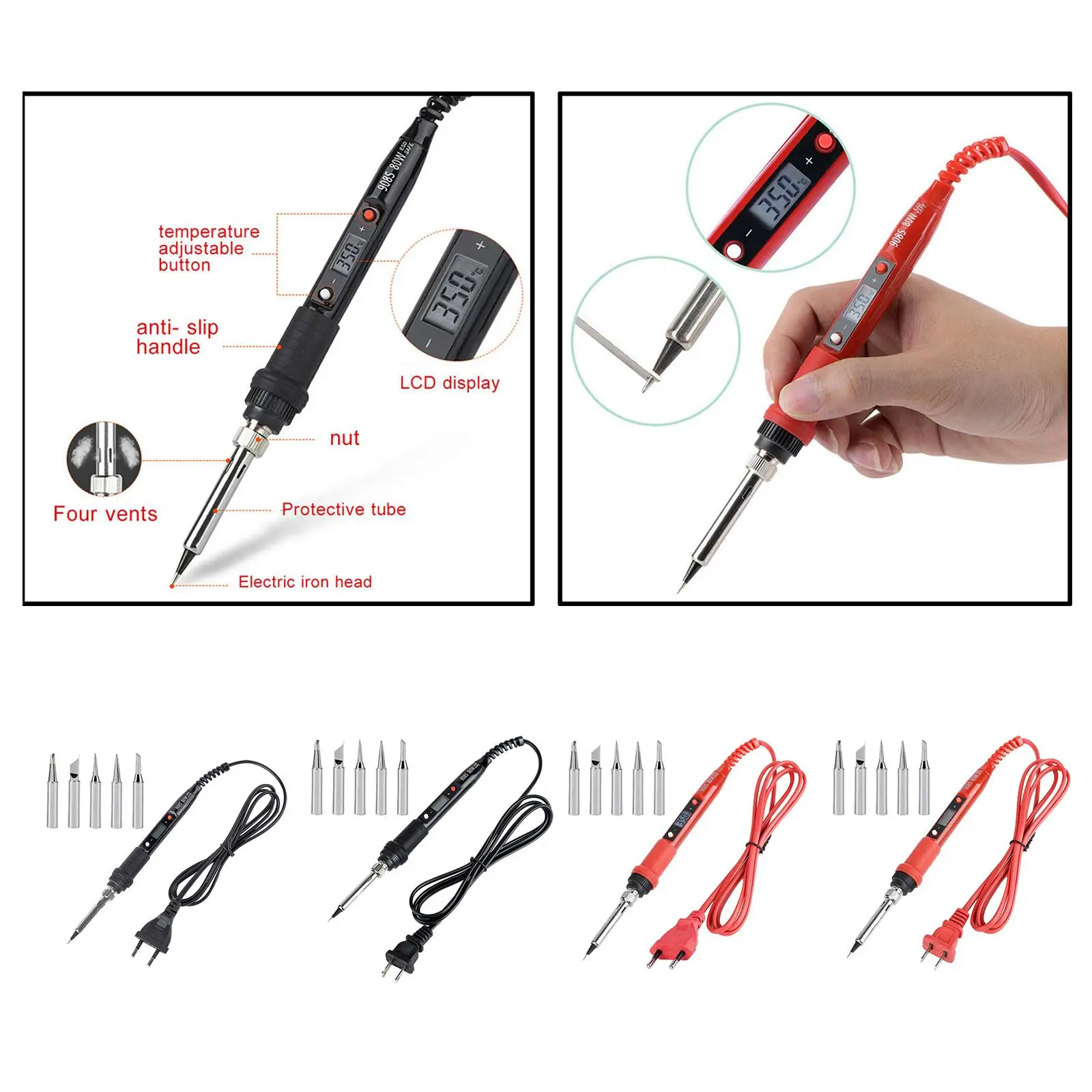 Electric Soldering Iron Kit with 5 Solder Tips Digital Solder Gun for DIY Hobby Projectsm Jewelry Repairing, EU Plug