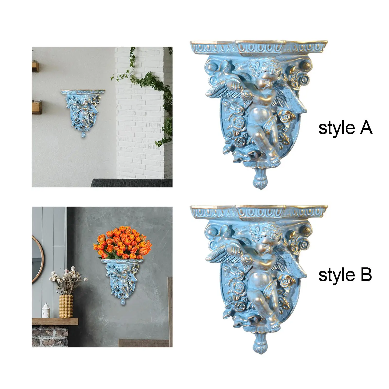 Vintage style Floating Shelf Decorative Hollow Flower Carving Wall Art Display Shelves Wall Organizer for Office Hallway