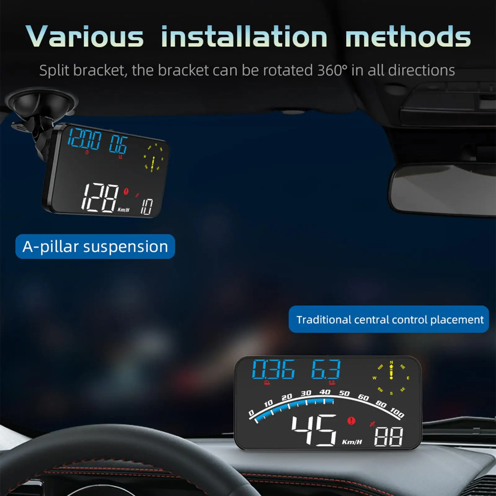 HUD  Display Speedometer Overspeed Warning Multicolor Trip Meter 4 inch Digital Screen GPS Windshield Projector for Car Vehicle