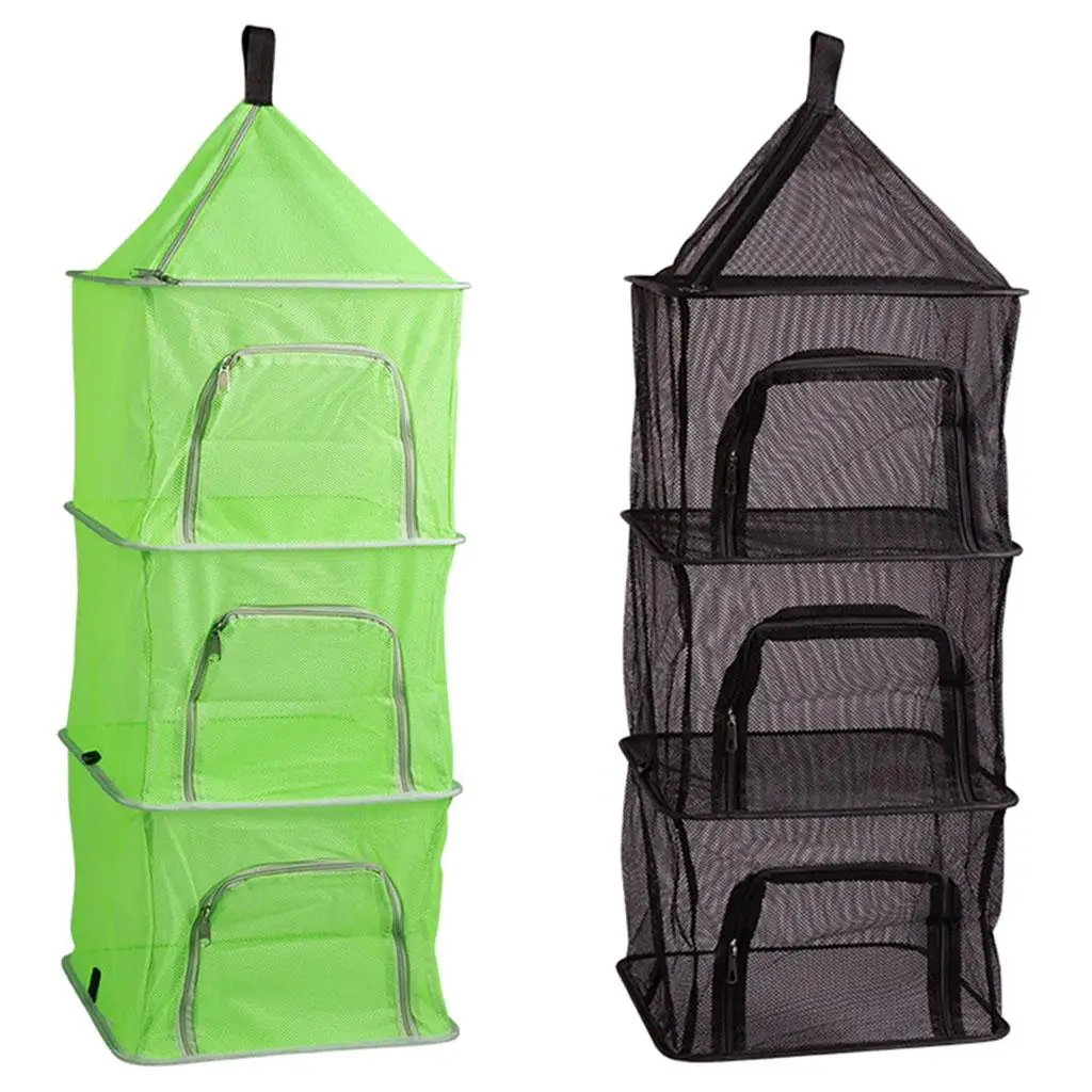 4 Layer  Drying Rack Hanging Mesh , Collapsible Design with Zippers Hanging Dryer Net for Fruits, Flowers, Vegetables, Fishes