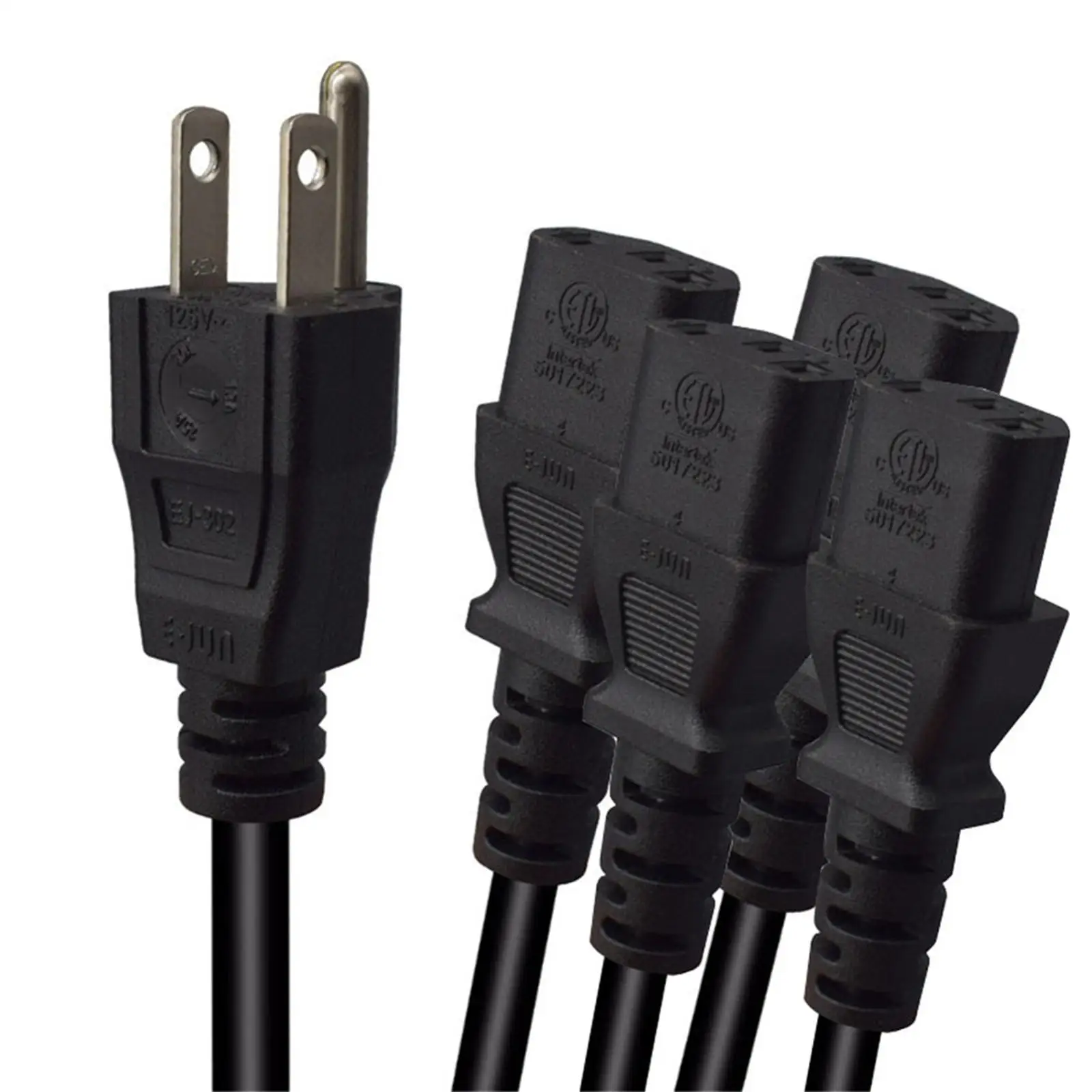 3 Prong 1 to 4 Outlet Power Cord American Standard Plug 125/250V Cable Connector 5-15P Male to IEC320 Female Adapter for Indoor