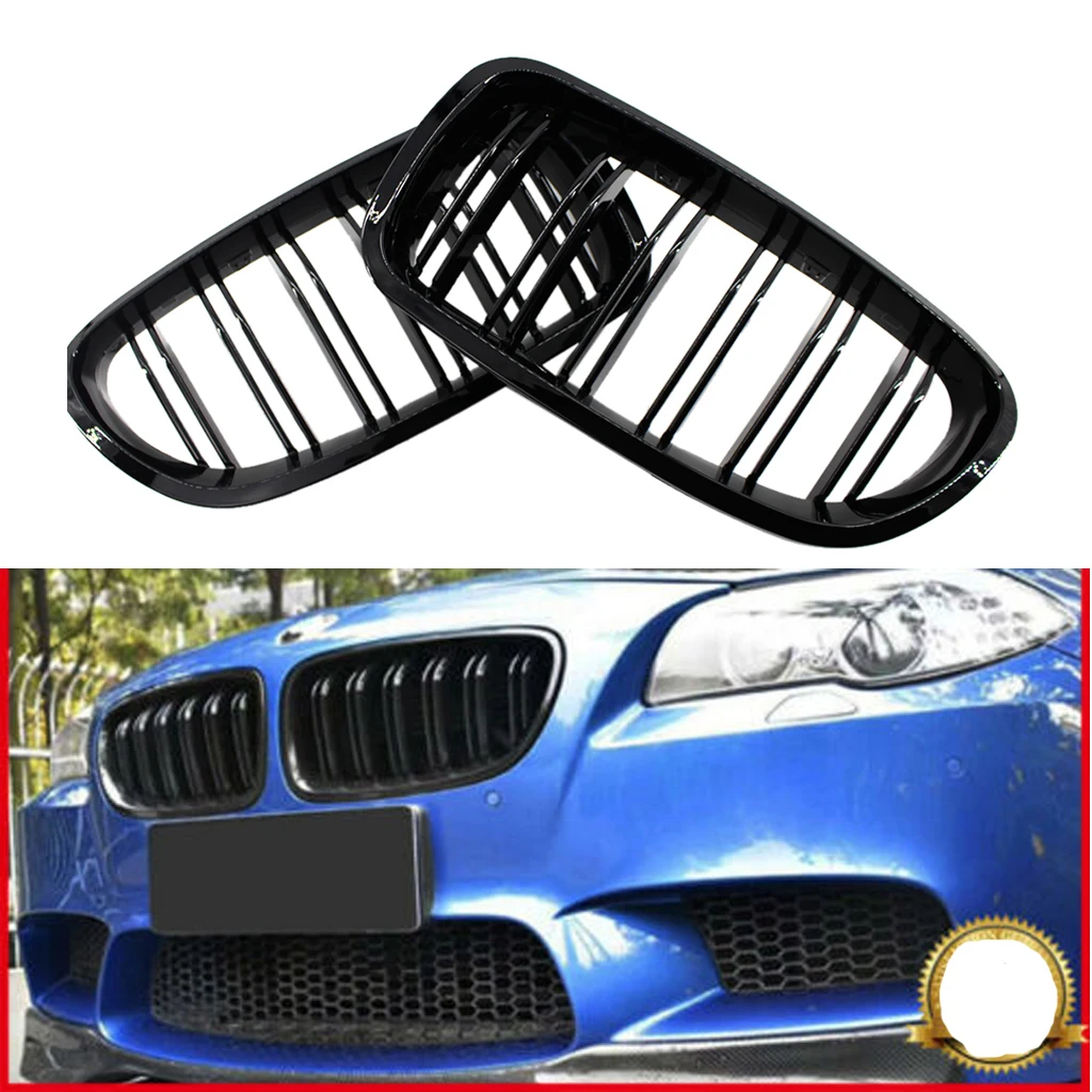 Pair Gloss Black Front Kidney Grilles Grill For  F10 F18 2010-2015 NEW