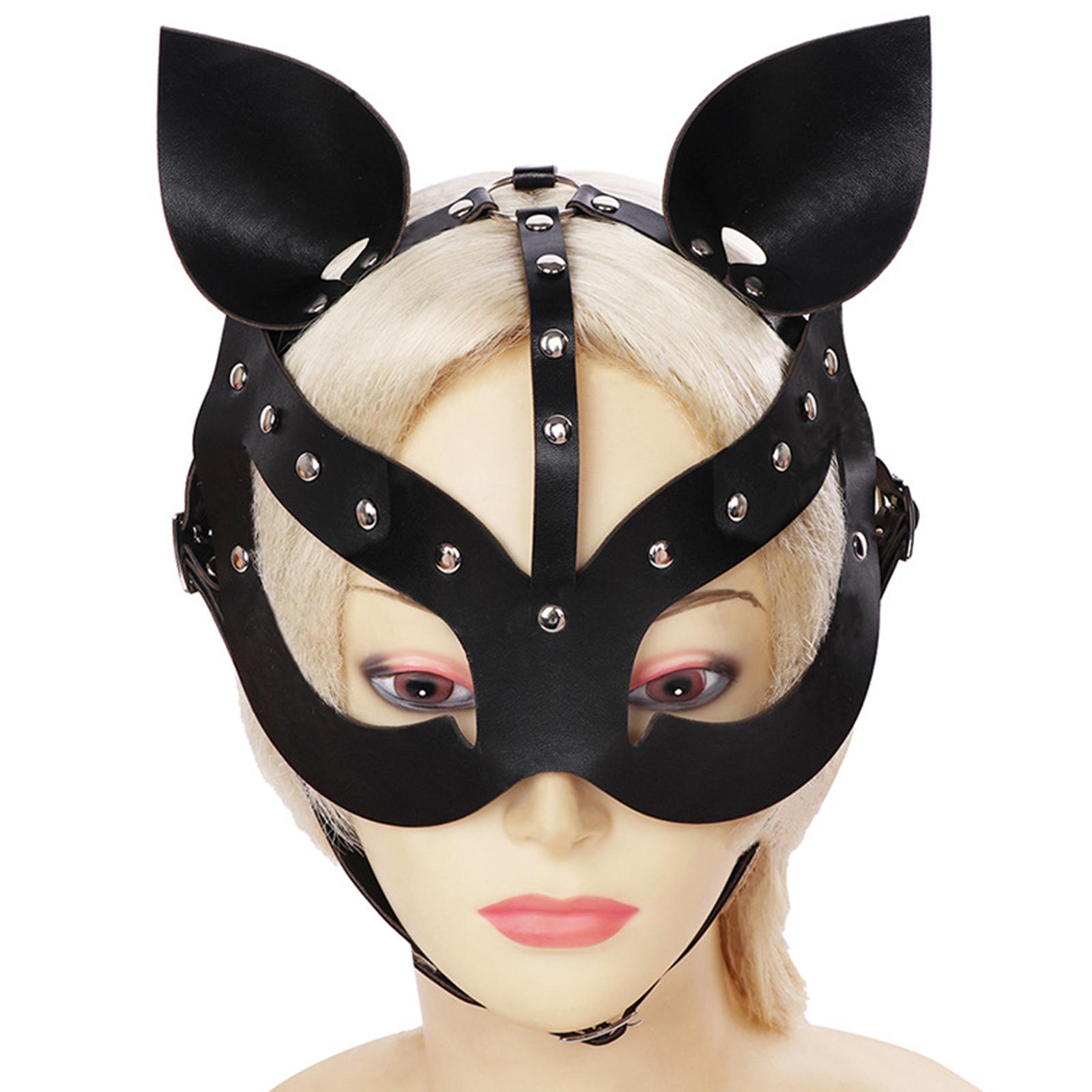Women Cat Masks Masquerade Masked Costume Accessory Cosplay with Ears Party with Spikes Mardi Gras Half Face Halloween