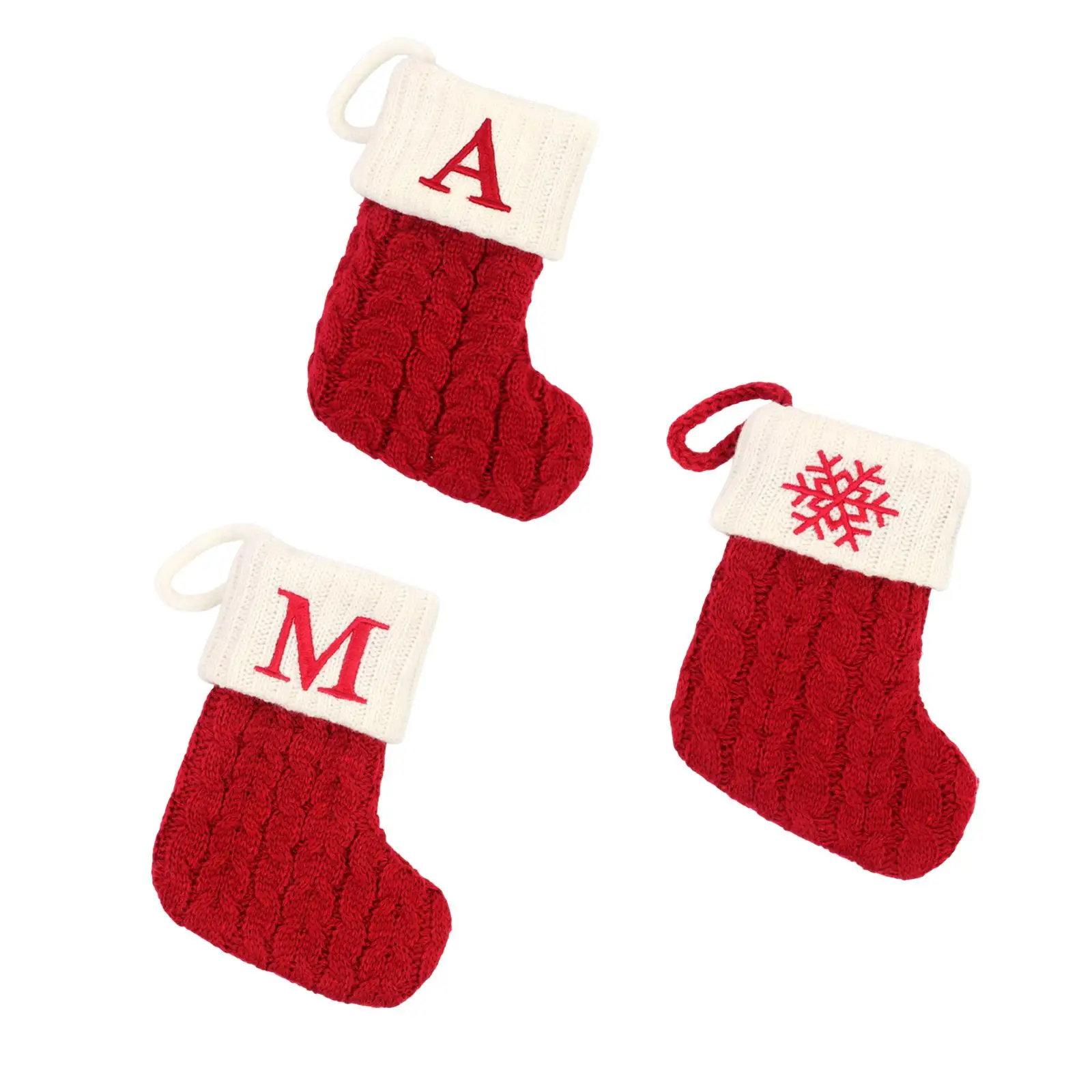 Hanging Knit Christmas Stocking Candy Gift Bag Crochet Cable Knit Christmas Stockings Christmas Socks for Garden Xmas Tree Decor