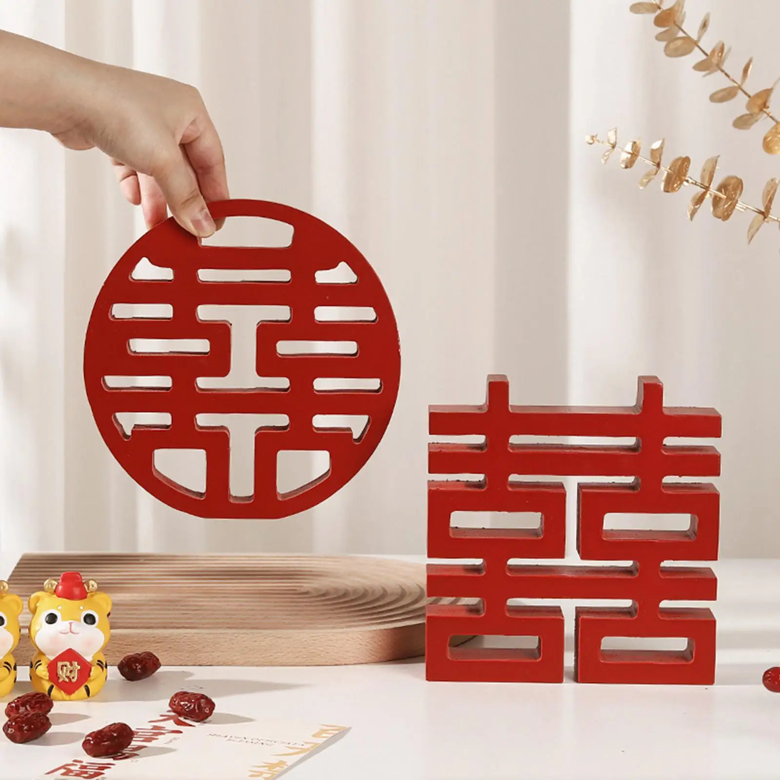 Festival Traditional Wedding Xi Chinese Character Wall Table Wooden Ornaments Living Room Decor Decorative Creative Portable DIY