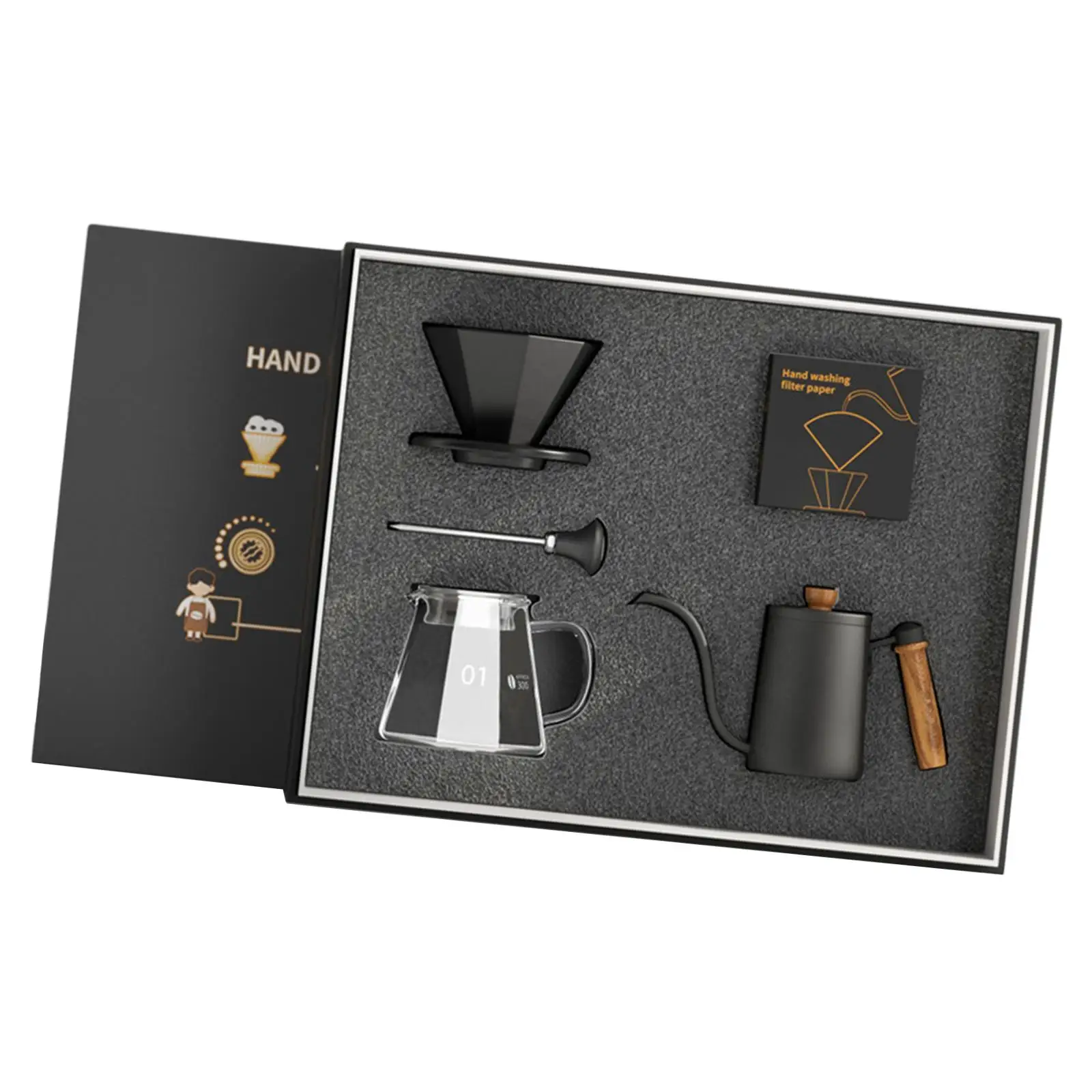 Pour-over coffee machine, kitchen accessories, with thermometer, gooseneck