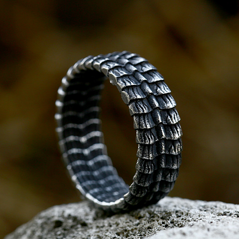 Vintage einfache Edelstahl Drachens chuppen ringe Punk Hip Hop Mode Tierring für Männer Frauen Amulett Schmuck Geschenke Großhandel – Detail 5