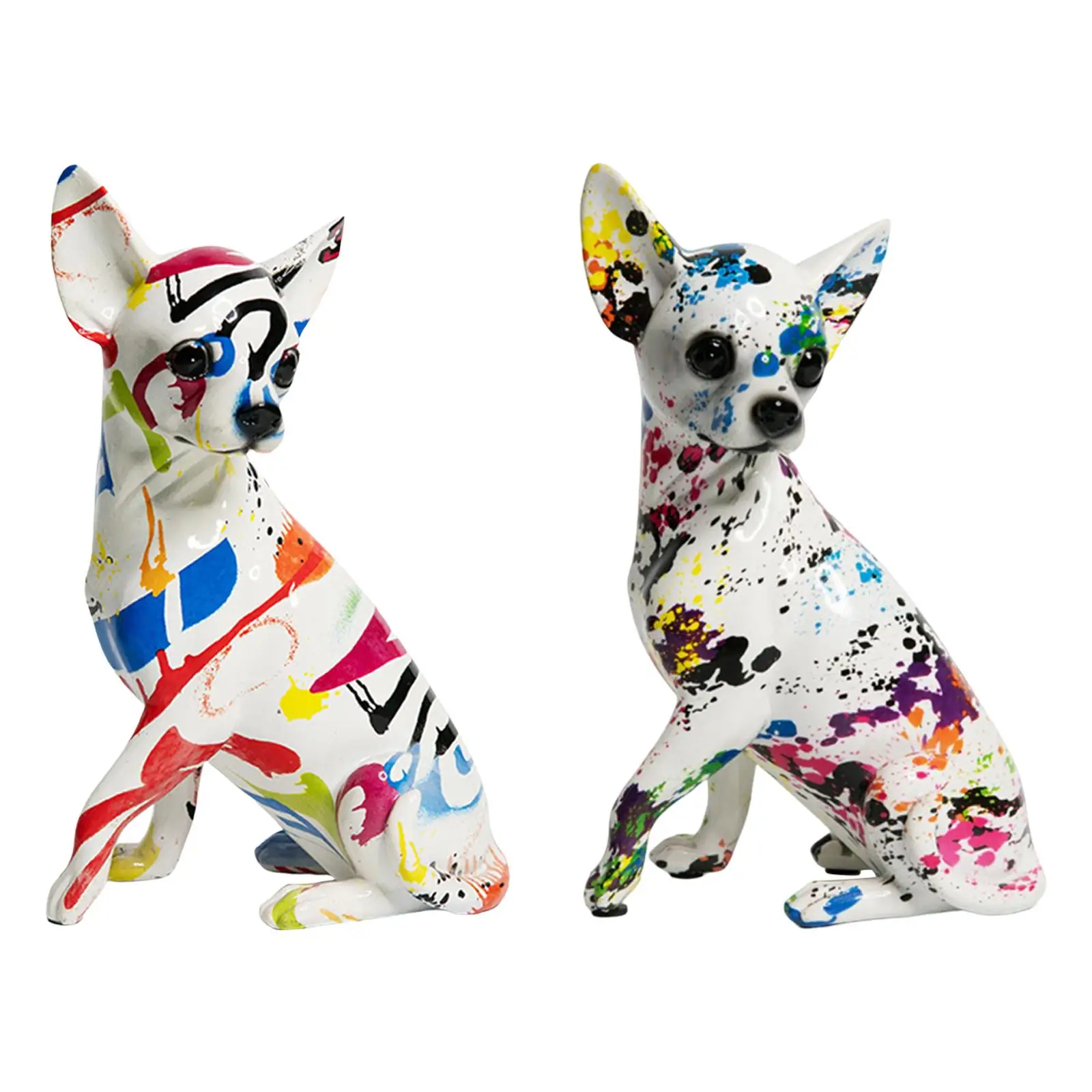 Creative Colorful Modern Graffiti Art Chihuahua Statue Art Figurine Resin Crafts for Living Room Home Decor Dog Lover Gift