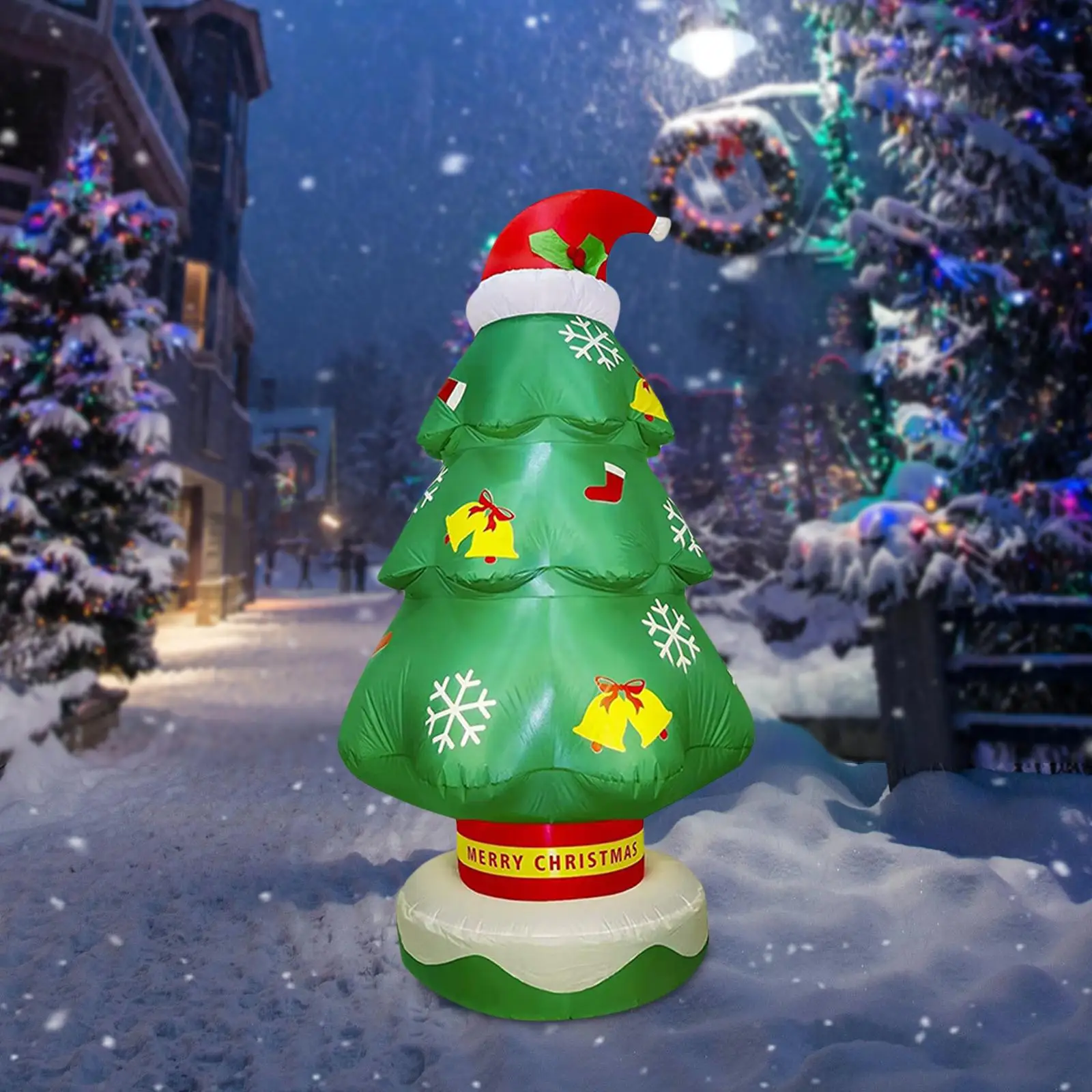 Inflatable Christmas Tree Red Hat Decoration for Outdoor Holiday Party Decor