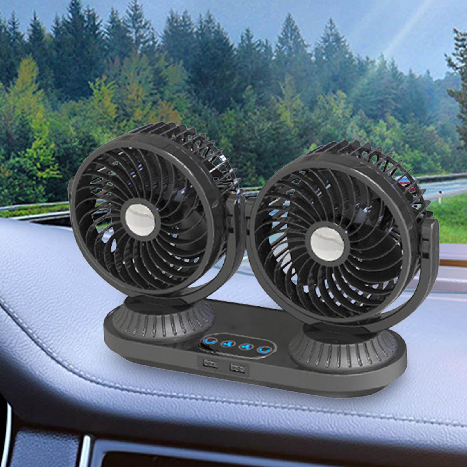 Dual Heads Car Fan for 12V 24V Vehicles 3 Speeds Adjustable 360 Degree Rotating Portable Dashboard Air Cooler Auto Cooling Fan