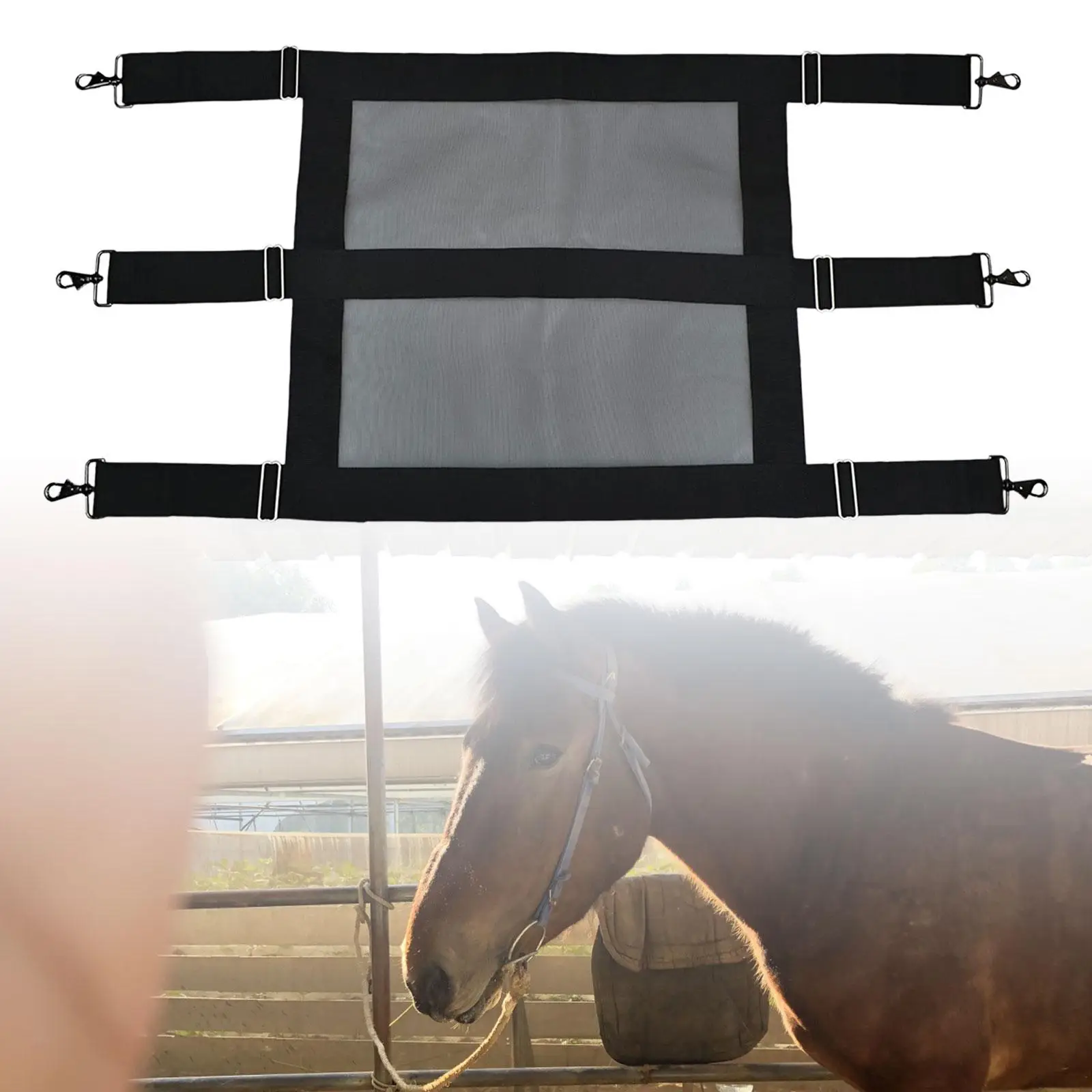 Large Horse Stall Guard Black Heavy Duty Hooks Straps Air flow Goats