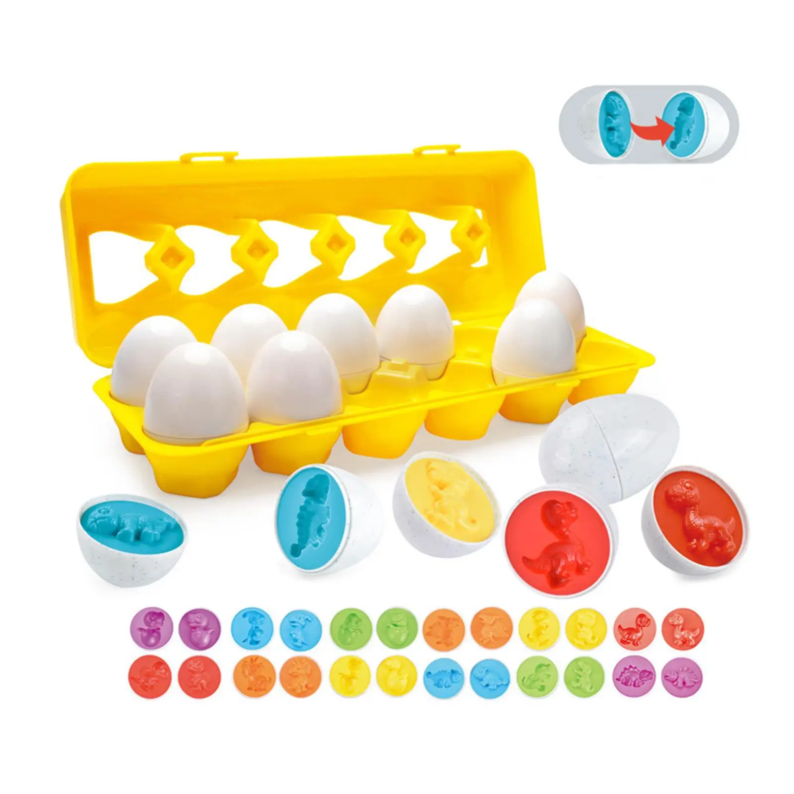 12Pcs Matching Egg Play Set Sensory Toy Sorter Puzzle Toys for Infant Easter Basket Gift 3 4 5 6 Years Old Babies Children