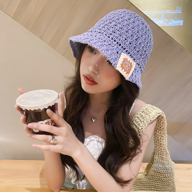 2023 Japanese Crochet Woven Hollow Straw Bucket Hat Women's Summer