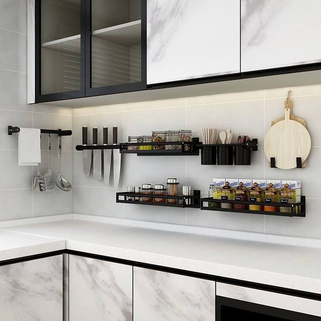 304 Stainless Steel Kitchen Shelf Wall-mounted Drill-free Condiment Rack  Space Save Kitchen Wall Hanging Punch Free Shelf - AliExpress