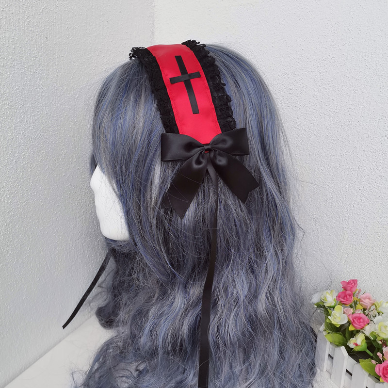 Lolita Kopf bedeckung dunkler Kopfschmuck Kreuz Nonne Gothic Subkultur Haarband Gothic Lolita Anime Zubehör – Detail 4