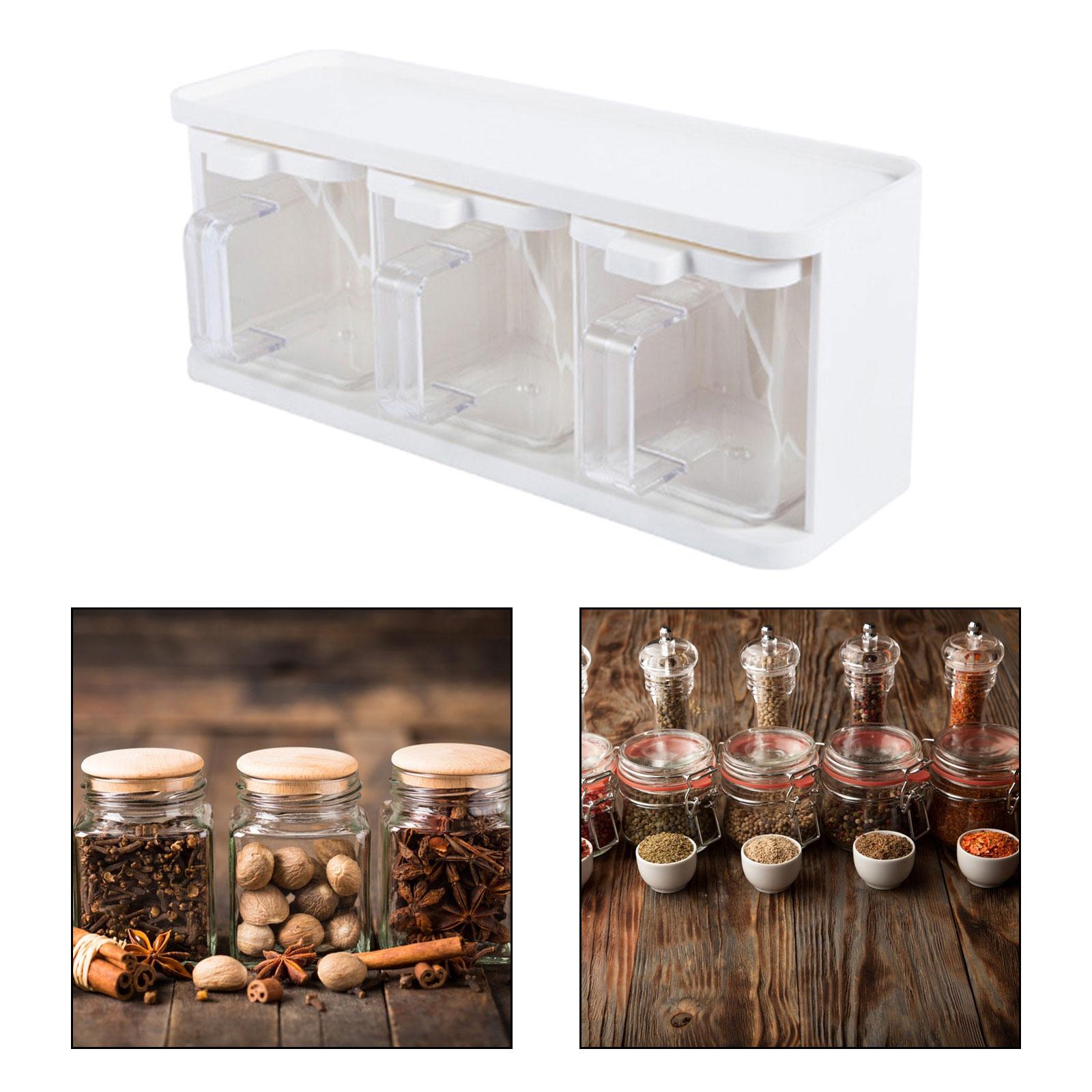 3 Grids Seasoning Container, Kitchen Condiment Jars Kitchen Canister Spice Jars Seasoning Storage Container for Cafes Cooking