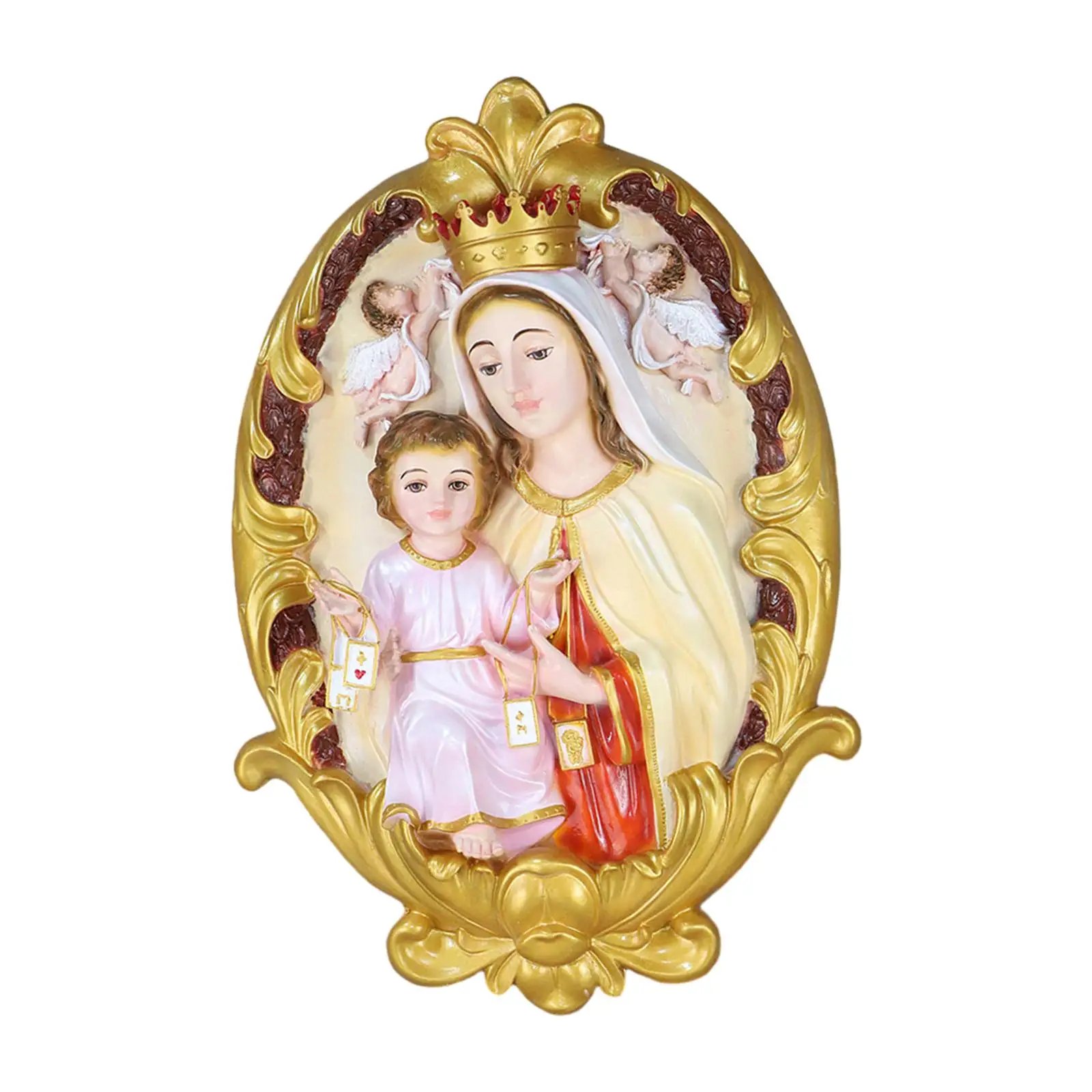 Catholic Jesus Mother Mary Sculpture Xmas Present for Desktop Wall Fireplace