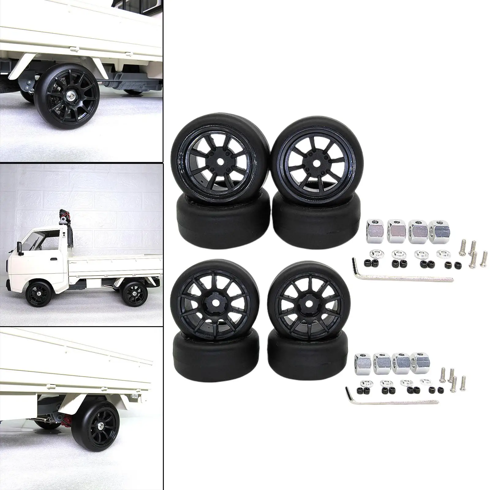 4Pcs RC Car Tires with Adapter for WPL D12 1/10 RC Car 1:10 RC Truck Replacement Parts