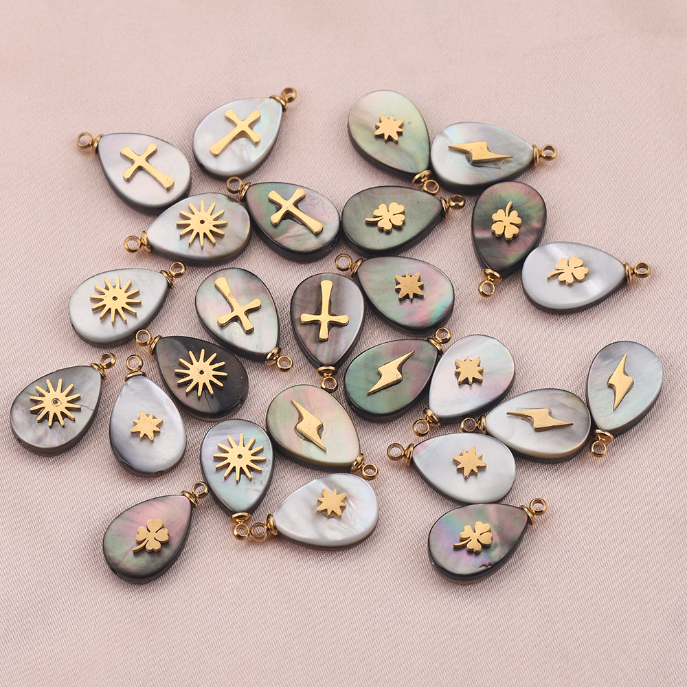 5 stücke Gold-Platte wasser tropfen Edelstahl Charms Natürliche Shell Clover Anhänger für DIY Schmuck Halskette Ohrring liefert – Detail 8
