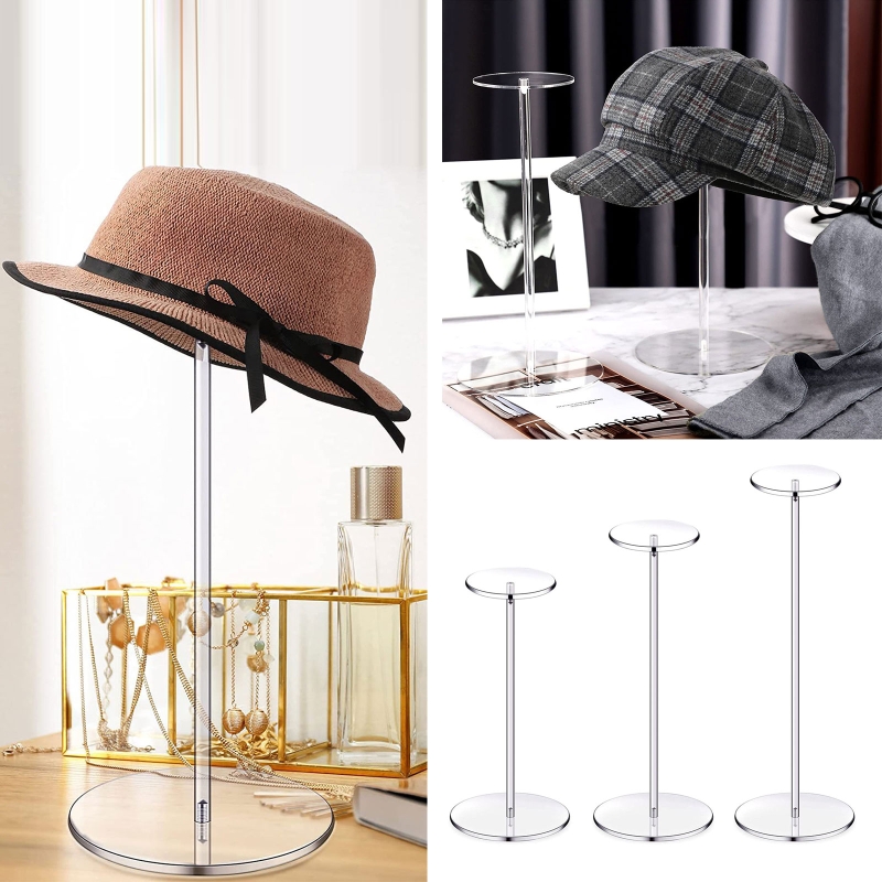 R2LE Clear Acrylic Hat Stand Wig Display Holder Acrylic Display Riser Round Jewelry Watch Display Pedestal Riser Stands Home