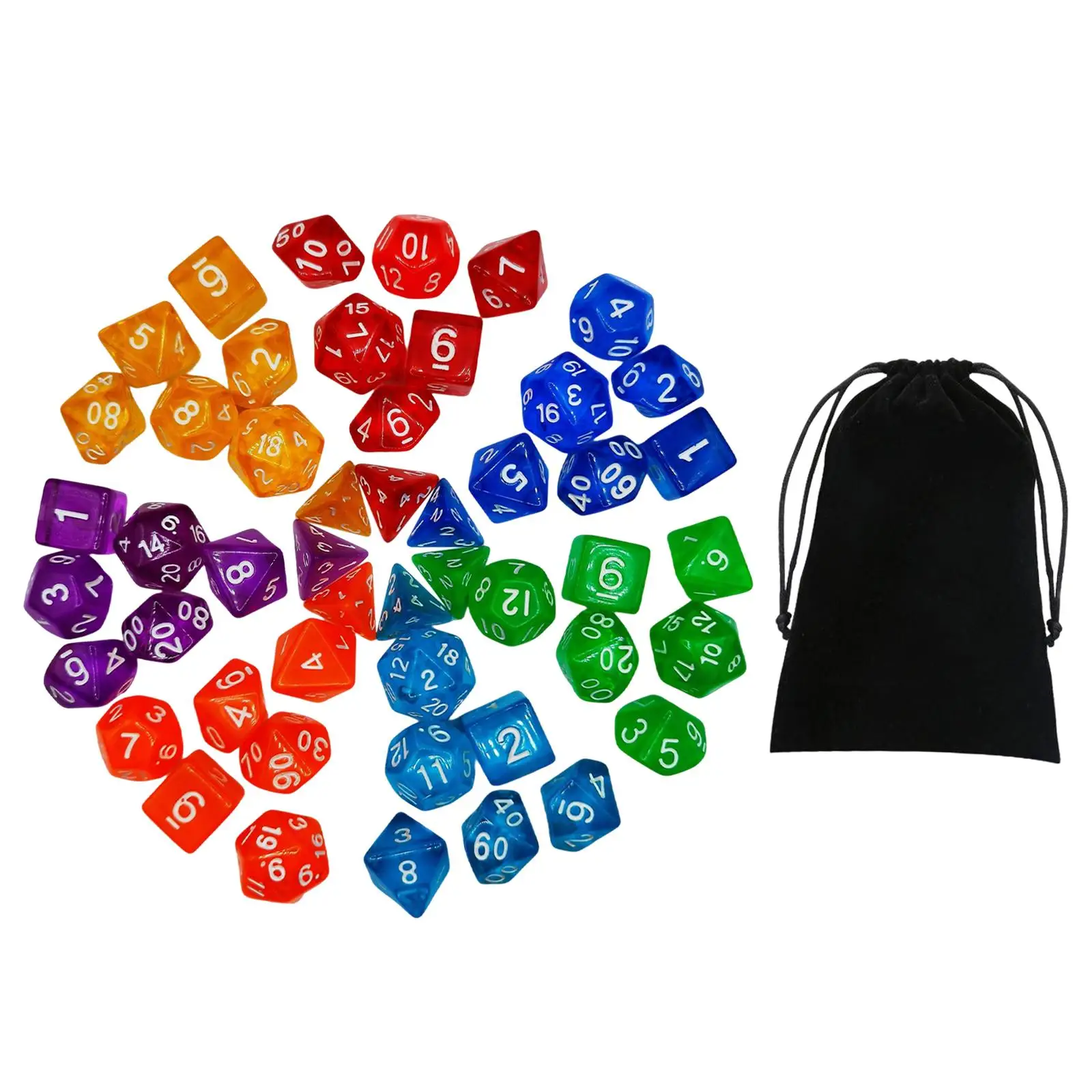 49PCS Engraved Polyhedral Dices Set D4 D6 D8 D10 D12 D20 w/ Pouch Puzzle Games Craft for DND RPG Board Games Math Teaching Aids