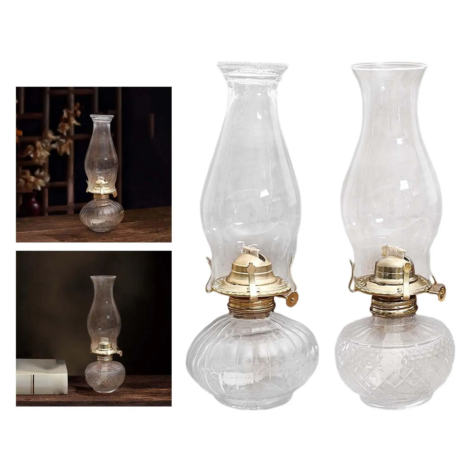 Retro Style Oil Lantern Buddhist Altar Supplies with Lamp Wick Portable Glass for Emergency Table Patio Christmas Ornament
