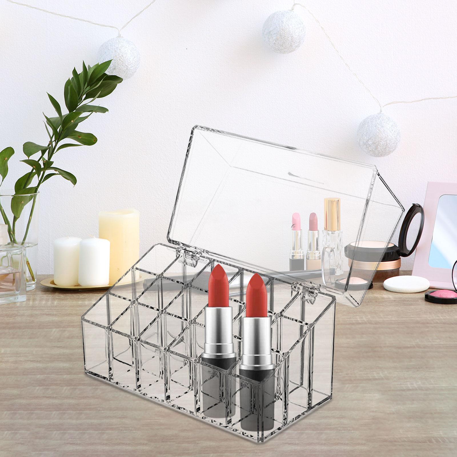 Lipstick Holder 18 Space Clear for Lipstick Storage Display Case Cosmetic Box Lip Gloss with Flip over Lid Make up Organizer