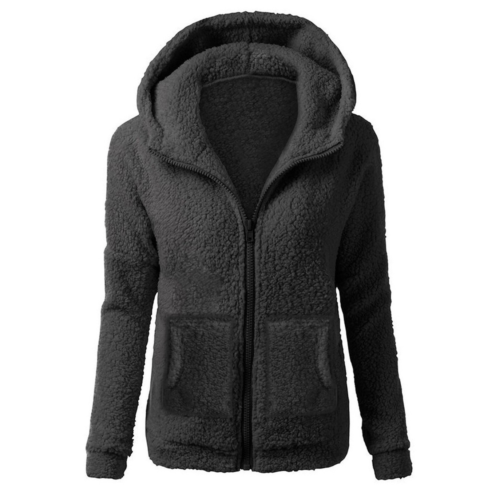 Title 3, Women Fleece Hooded Jacket Solid Lamb Cashmere ...