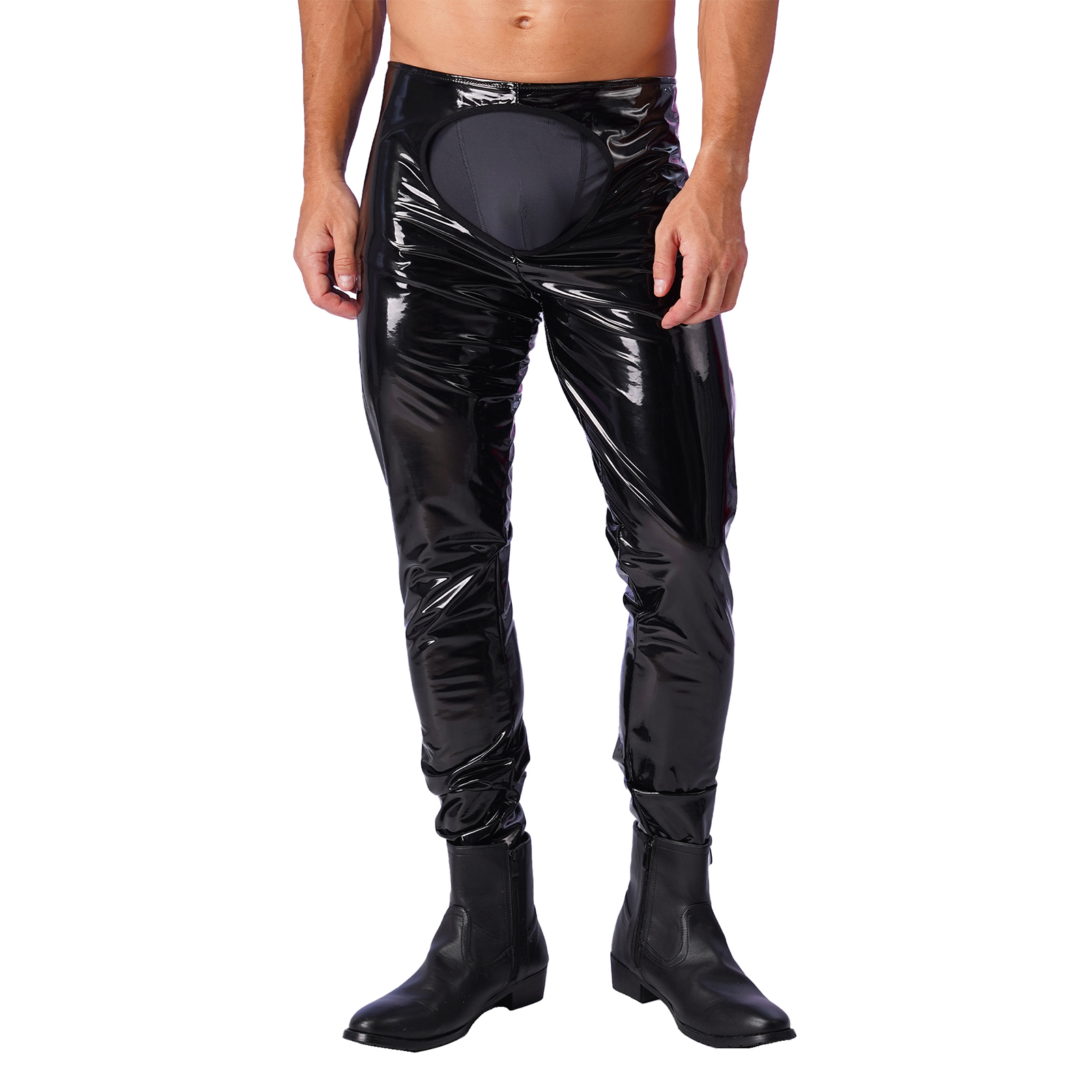 Description Picture 6 of itemBlack Mens Latex Pants Sexy Open Butt Crotchless Wetlook Leather Leggings Gay Erotic Tight Lingerie Nightclub Pole Dance Trouser