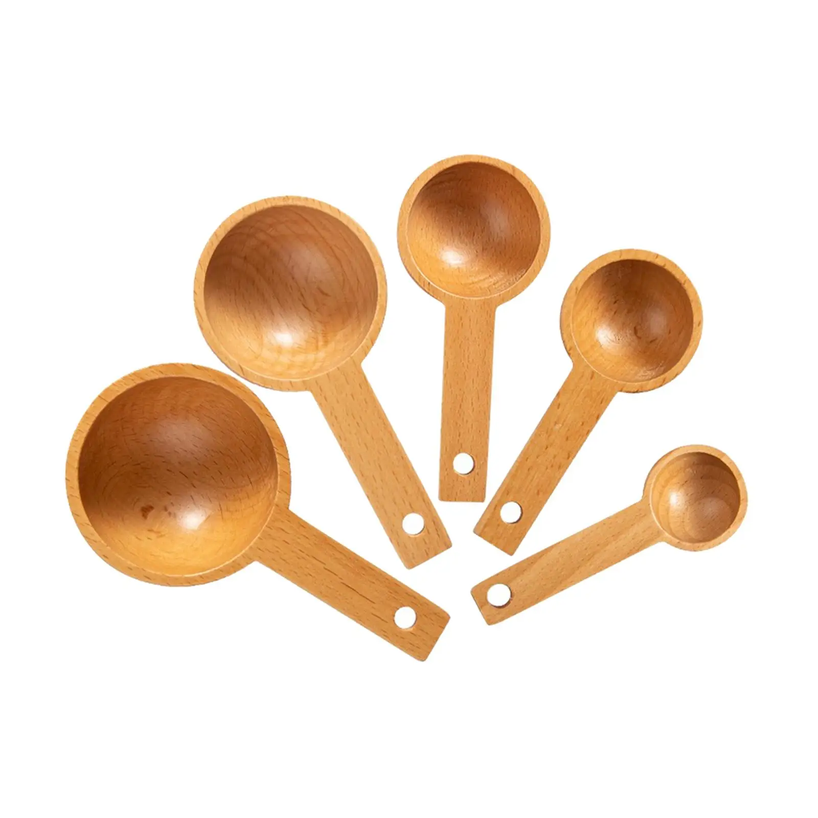 5 Pieces Wooden Measuring Spoons Multi-Functional Gadgets Accessories Teaspoon Flour Scoop Soup Spoons for Kitchen Baking Dining