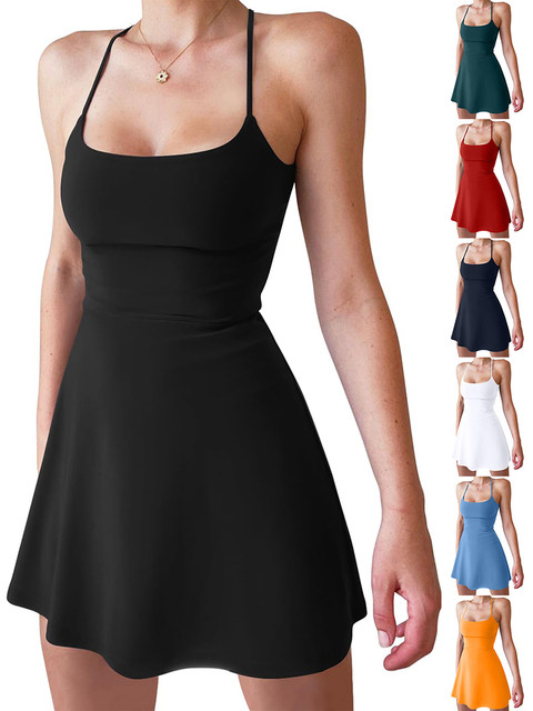 JCMoniDun Robe De Tennis Dos Nu Sans Manches Avec Short Intégré - Sportive, En Polyester-élasthanne