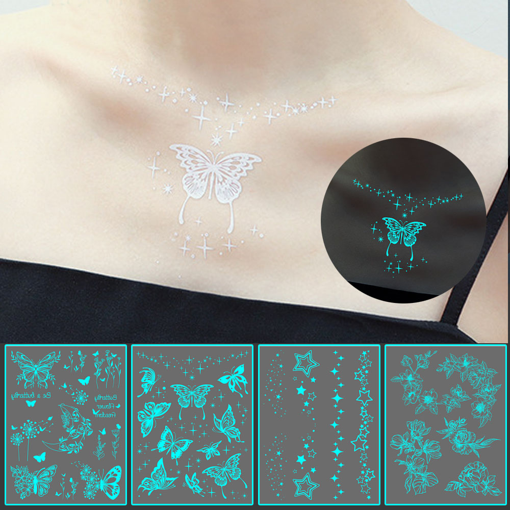 Best of Luminous Butterfly Tattoo Stickers Waterproof Body Art Flower Fake Tattoos Clavicle Beautiful Tattoo Stickers For Kids Women Reviews & Tips