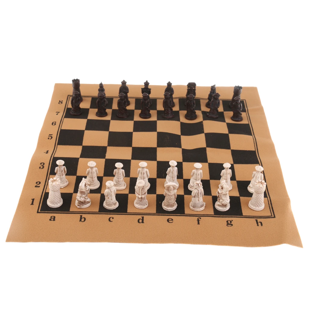 Perfeclan Chinese Ancient Figurines Pieces Chess Set W/ Foldable Chessboard