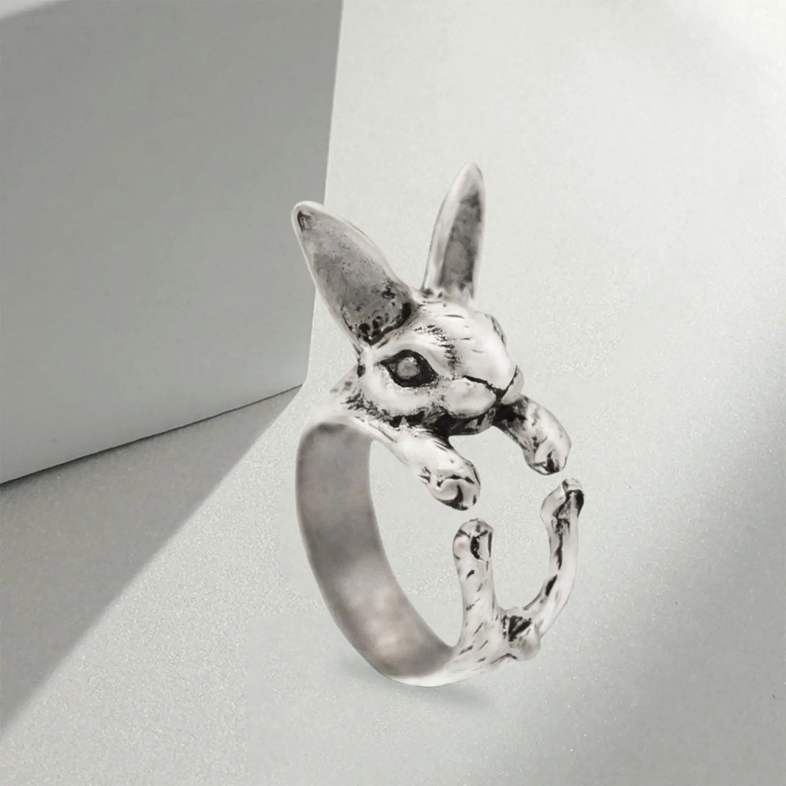 Retro Rabbit Opening Finger Rings Adjustable Punk Alloy Fashion Jewelry Ornament for Women Girls Teenager Party Daily Travel