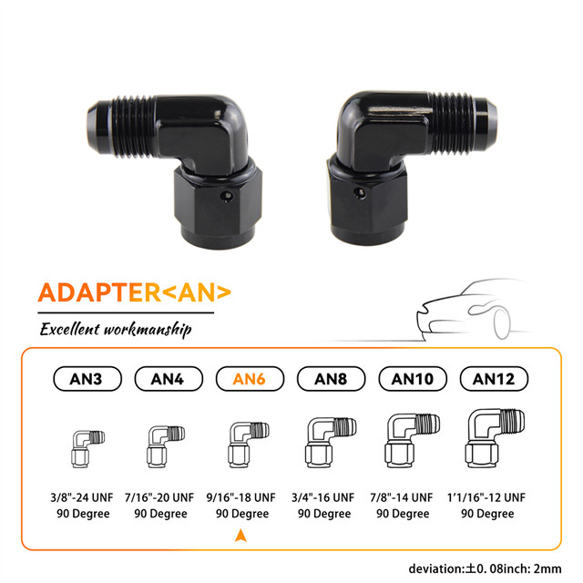 2pcs Female AN8 8AN to Male AN6 6AN Flare Hose Reducer Fuel Line