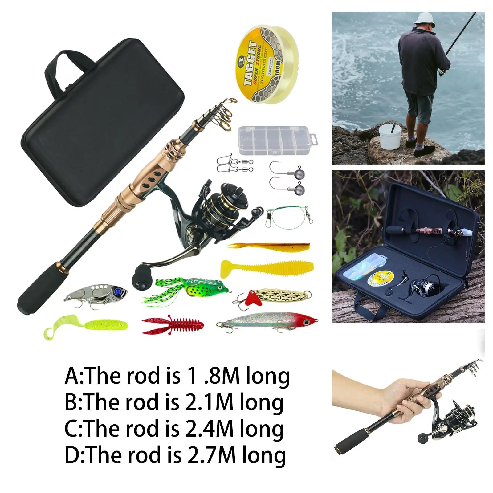 Fishing Rod Combos Set Fishing Tackle  Reels Carrier Bag for Travel