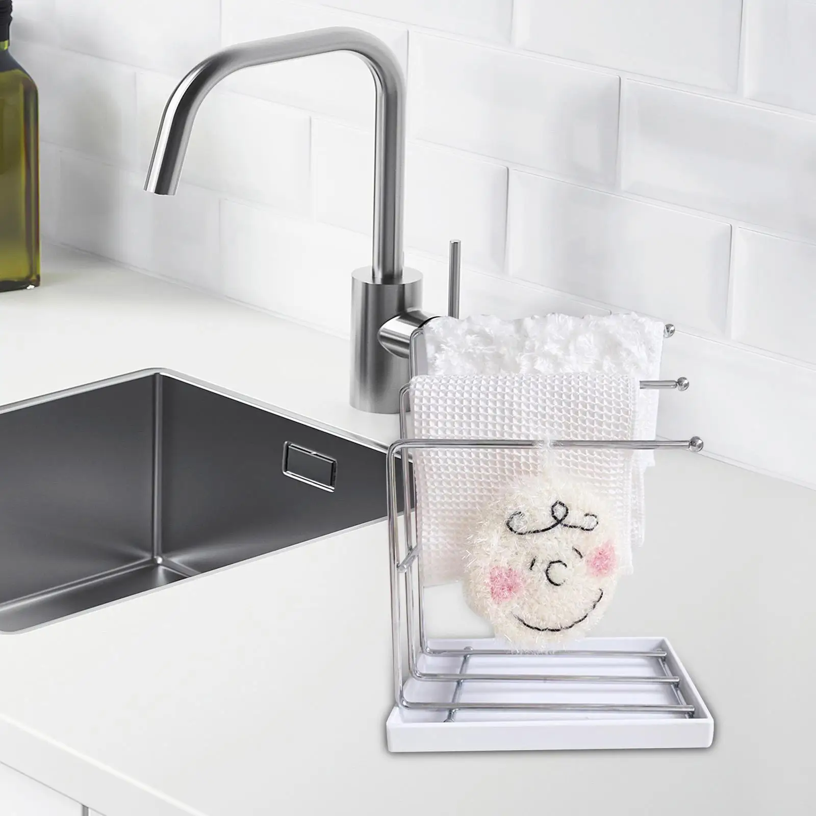 Sink Organizer Dishcloth Shelf Stainless Steel Brush Soap Holder Kitchen Sponge Holder for Bathroom Sink Countertop